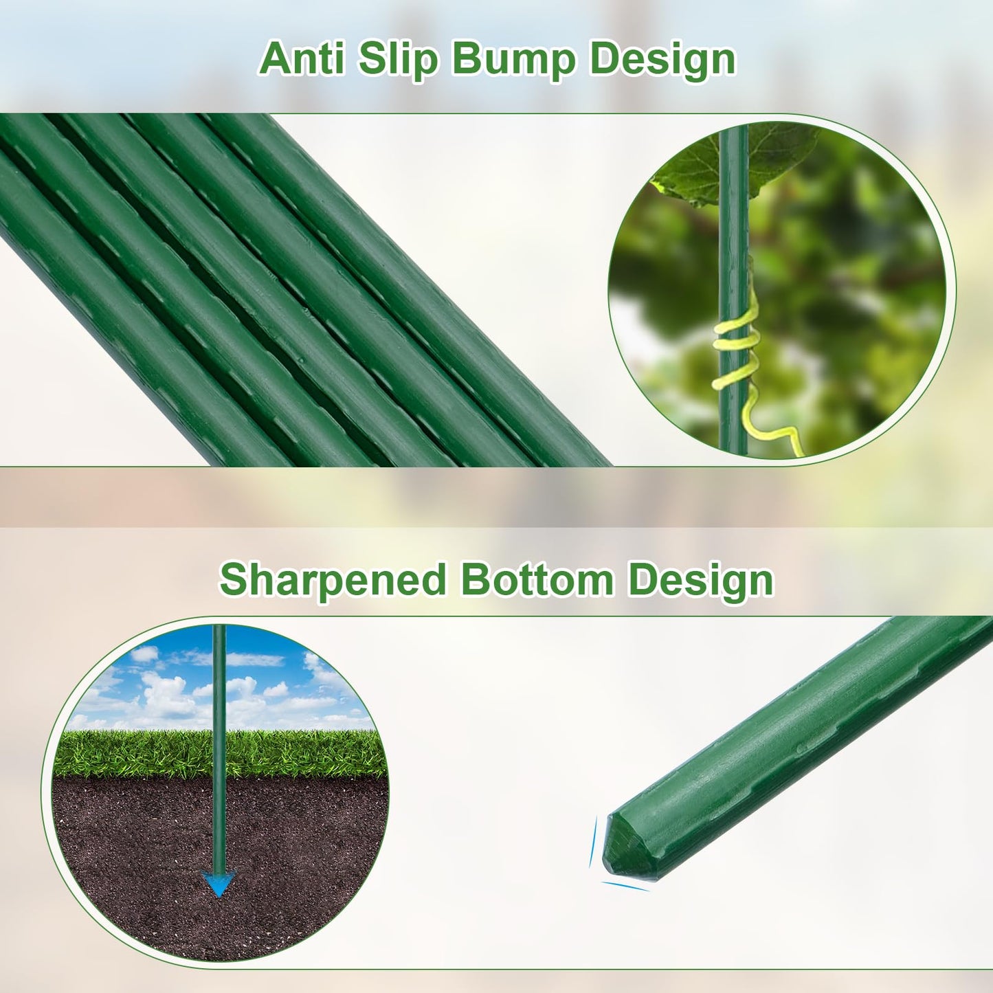 48 Inches Garden Stakes 30PCS, Plant Stakes Support for Gardening, Plastic Coated Metal Garden Stakes Supports Climbing for Tomatoes, Flower, Grapes, Bean