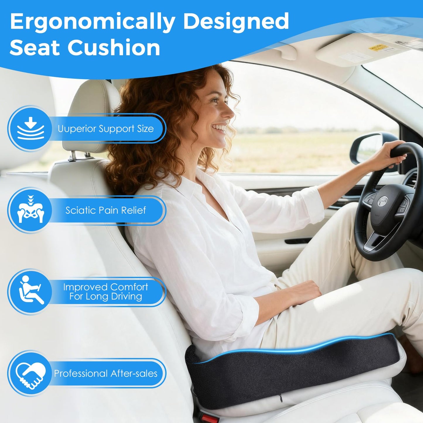 Memory Foam Seat Cushion – Tailbone & Lower Back, Coccyx Support, Office Chair & Car Seat Cushion, Travel & Wheelchair Pad, Breathable, Non-Slip Pressure Ease & Posture Support