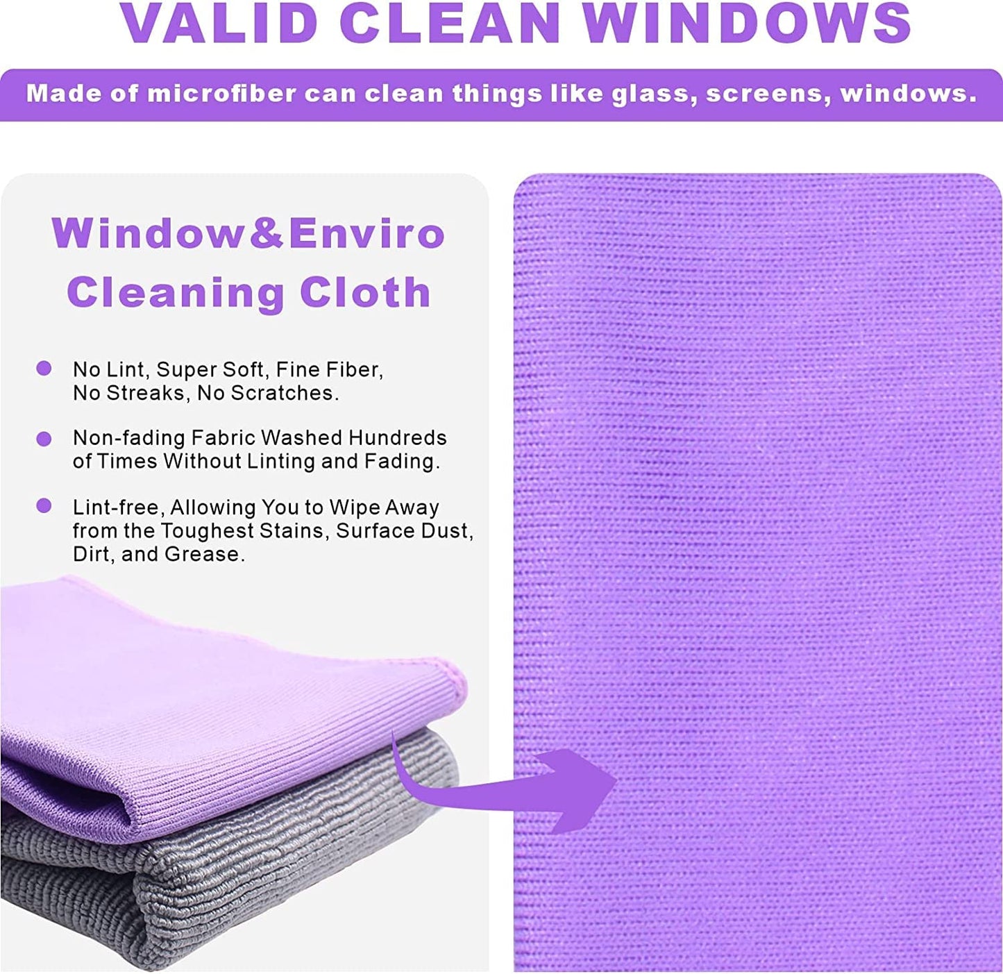 Longmann NΘrwex Basic Package Window Cleaning Cloth and EnviroCloth Glass Cloth, Cleaning Cloth, Streaks Schatches Free, Just Add Water (Purple 1 Pack, Grey 1 Pack)
