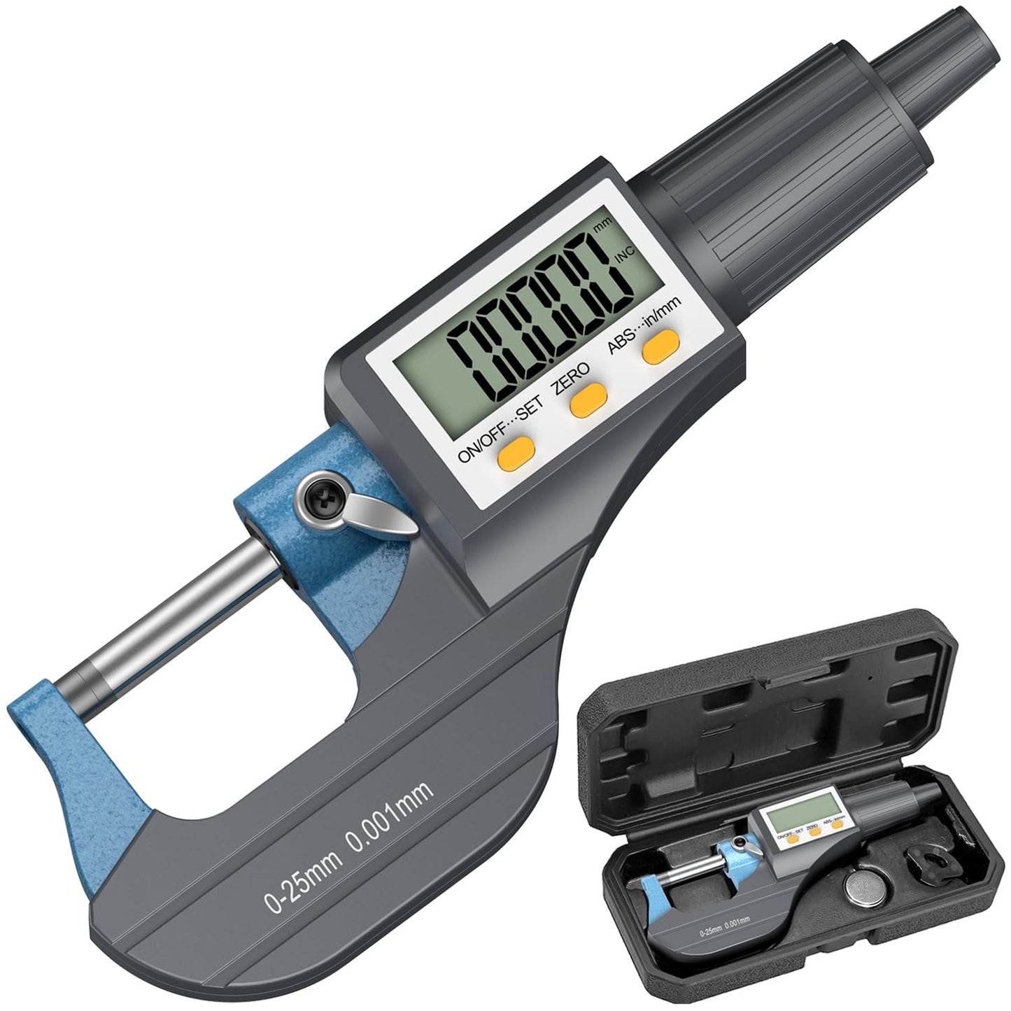 HDLNKAK Digital Micrometer, Outside Micrometer Precision Measuring Tool, 0-1"/0-25 mm, Inch/Metric 0.00005"/0.001 mm, Machinist Thickness Gauge Tool, Large LCD Display