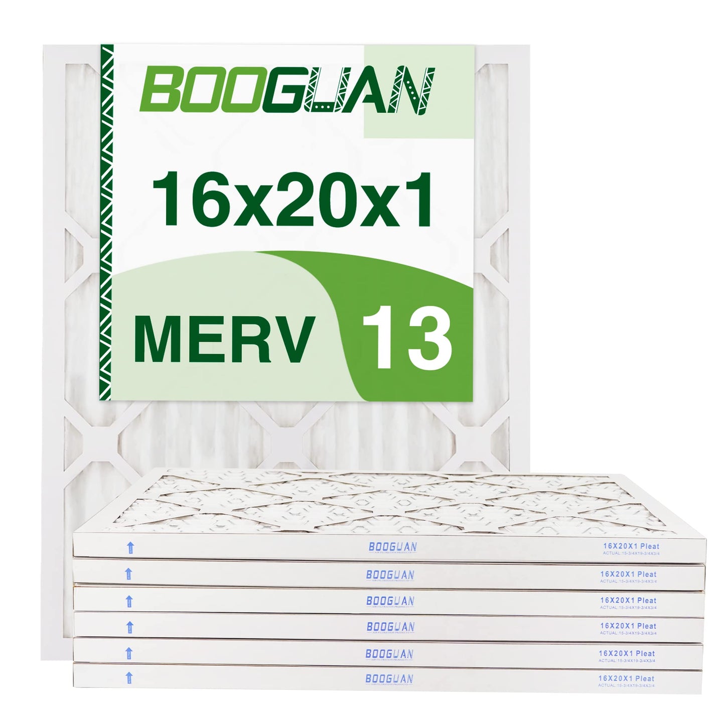 BOOGUAN Filters 16x20x1 MERV 13 Air Filters Pleated HVAC AC Furnace Filters (6-Pack)