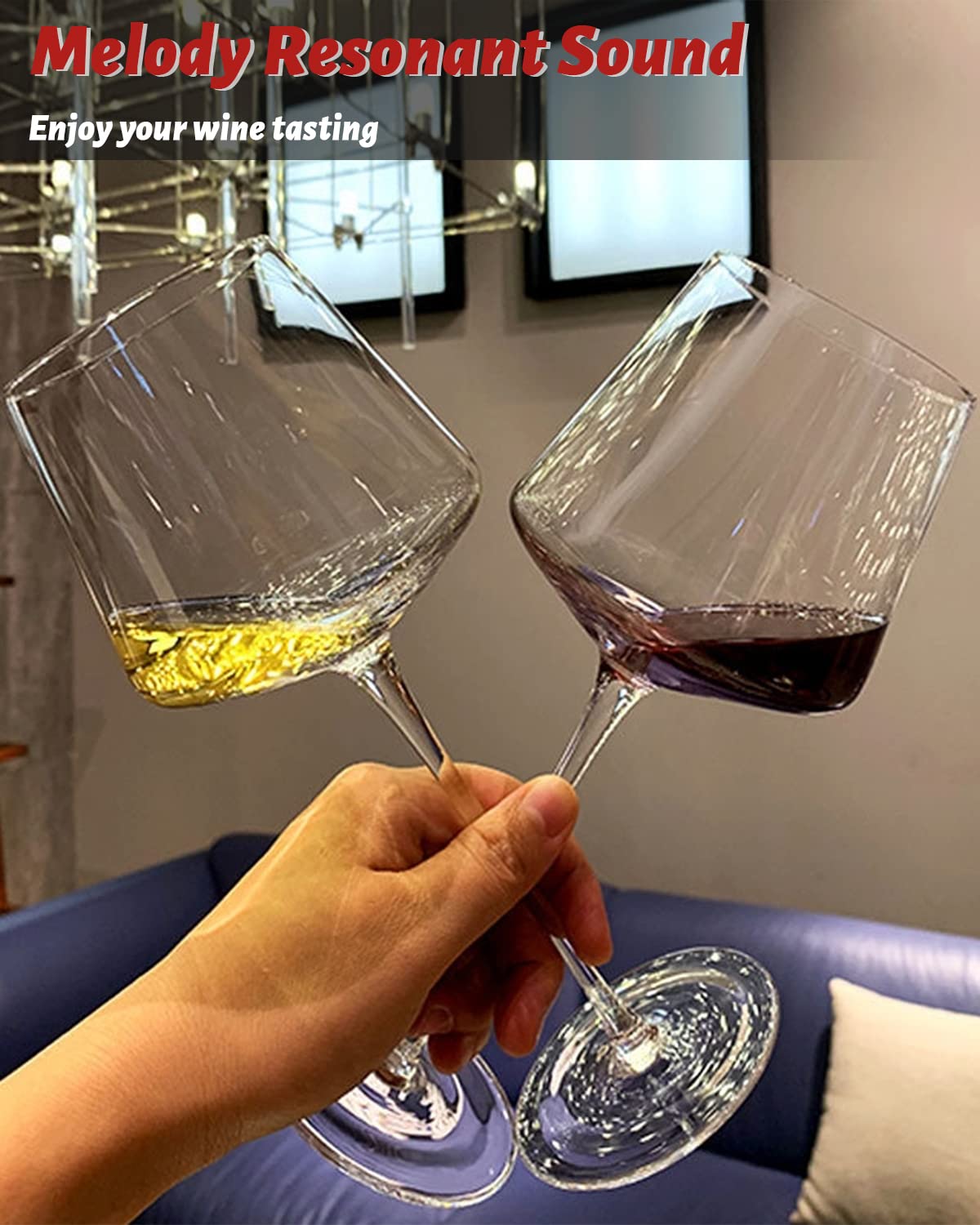Physkoa 18oz Red Wine Glasses Set of 4-LeadFree Crystal Glass Wine Glasses with Tall Long Stem【Hand Blown Italian Style】 Stemmed Square Wine Glasses Gifts for Holiday Christmas
