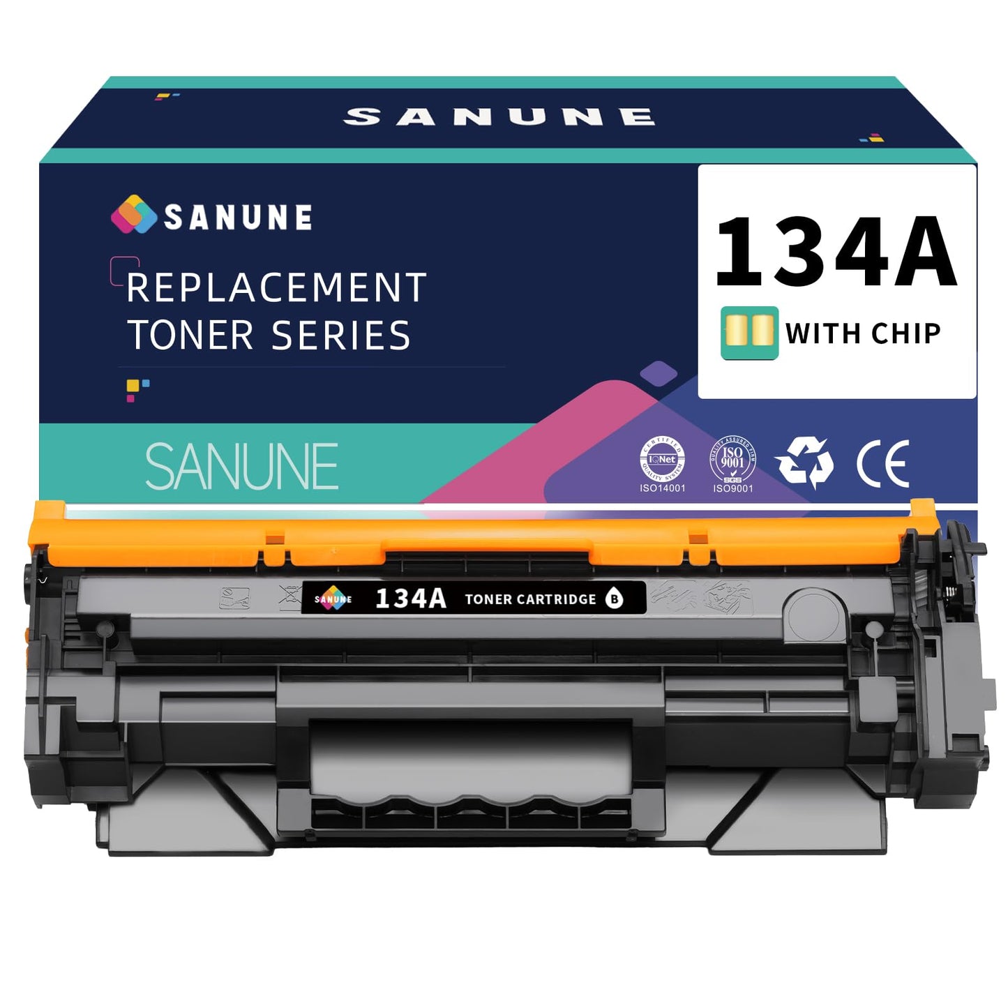 SANUNE 134A Toner Cartridge Replacement for HP 134 A 134X W1340A W1340X Black Toner Cartridges for HP M209dw M234dw M234sdw M234sdn Printer Ink (1 Pack, with Chip)
