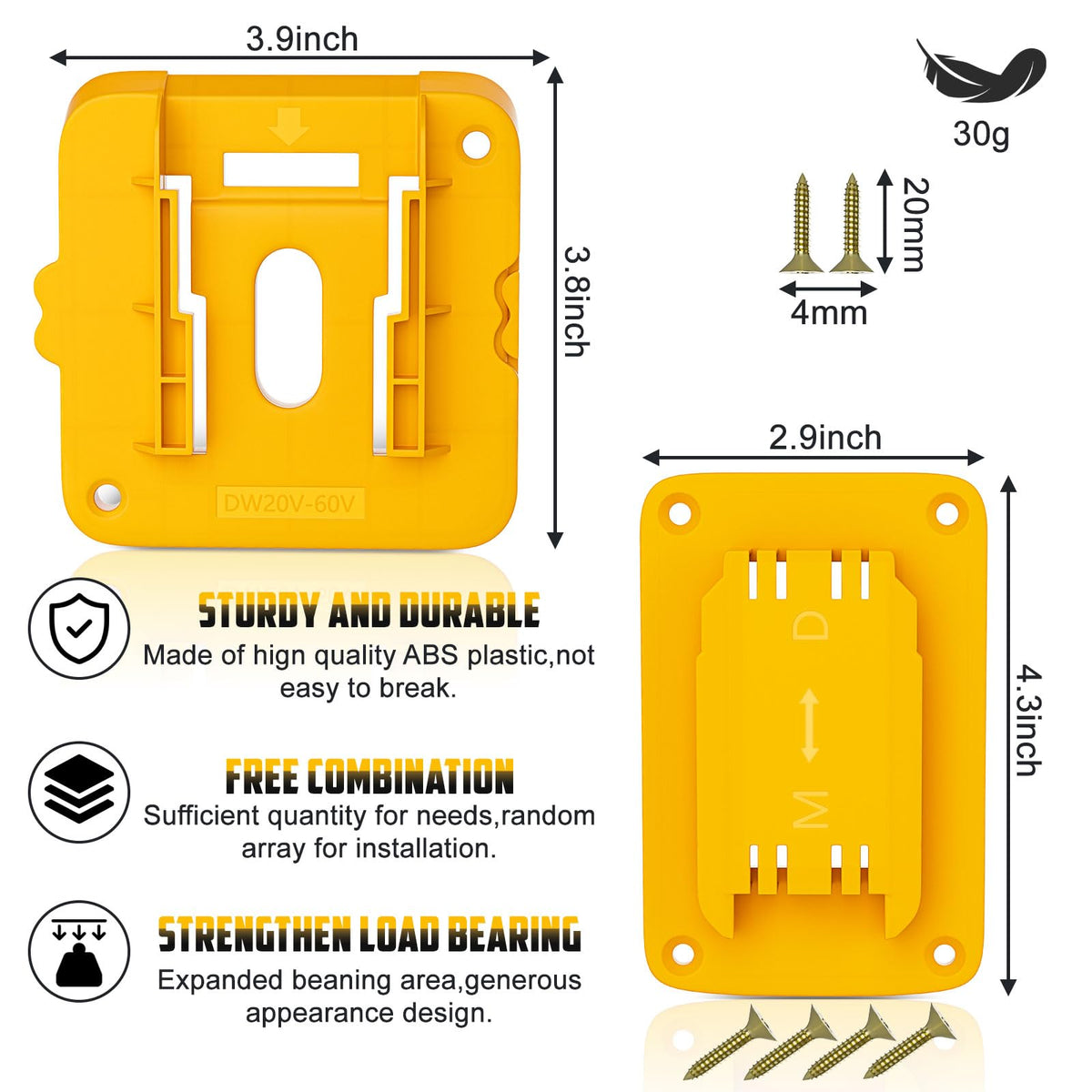 20 Pack Wall Mount Battery Holders and Tool Hangers for Dewalt 20V Power Tools, 10 Pack Battery Mounts Dock Rack Fit for 20V Batteries, 10 Pack Drill Tool Storage Holder(w/60 Screws)