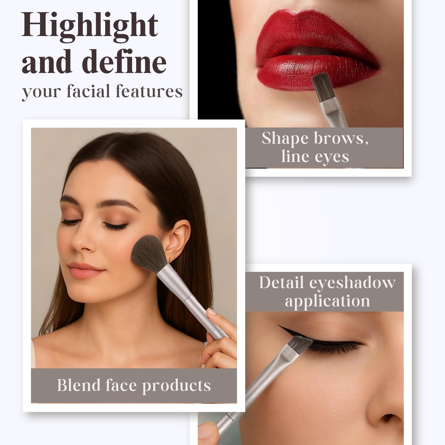 Double Ended Makeup Brush Set (11 Pieces) - Includes Foundation, Powder, Concealer, Highlighter, Contour, Eye Shadow & Blush Brushes - Face & Eye Make Up Brush with Synthetic Bristles