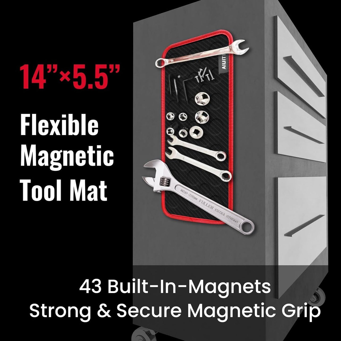 AIUITIO 5 - Piece Flexible Magnetic Tool and Parts Mat,3 Sizes Flexible Magnetic Tool Holder - Thin Profile Perfect for Toolbox Drawers - Tool Holder Conforms to Body Panels