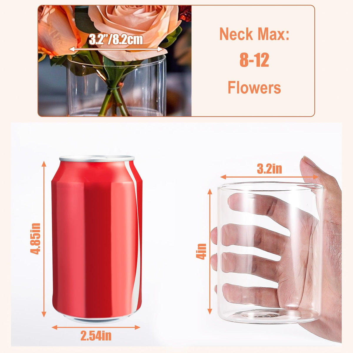 12pcs Glass Cylinder Vases for Centerpieces | 4 Inch Tall Flower Vase for Wedding Decorations, Clear Floating Candle Vases in Bulk, Hurricane Candle Holders for Table, Home Décor