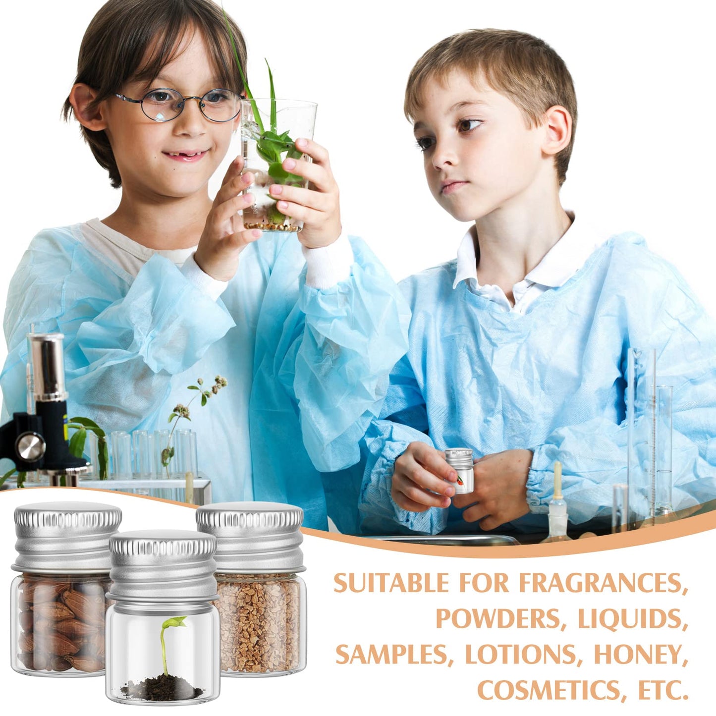Tessco 100 Pcs 5 ml Mini Glass Bottles with Screw Caps Tiny Jars Empty Glass Vials with Aluminum Lids Small Powder Container for Cosmetic Sample Essential Oil Specimen DIY Craft Storage, 2.2 x 3 cm