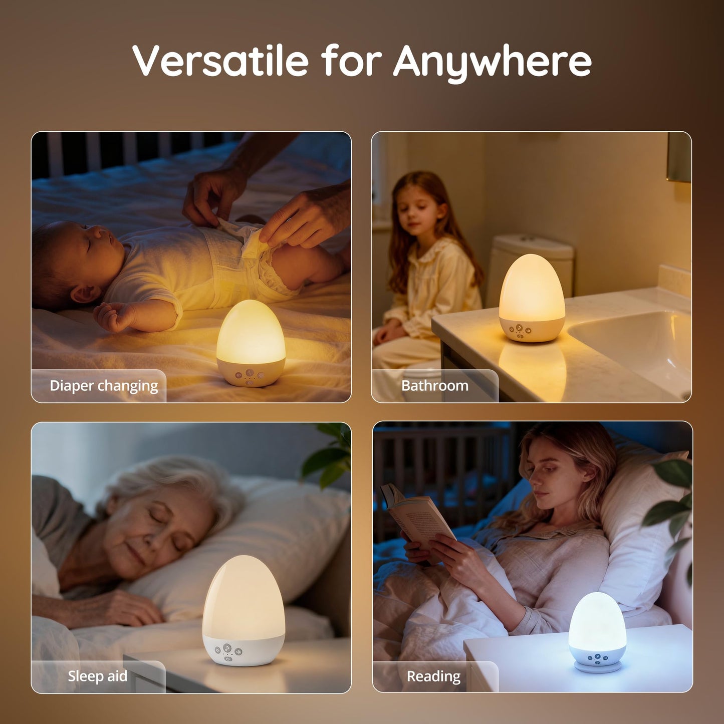 JolyWell Baby Night Lights for Kids, Rechargeable Portable Egg Light, Stepless Dimming, 3 Color Temperatures, 18 Sleep White Noise, RGB Mood Lighting, Touch Control, Timer & Stable Charging Pad