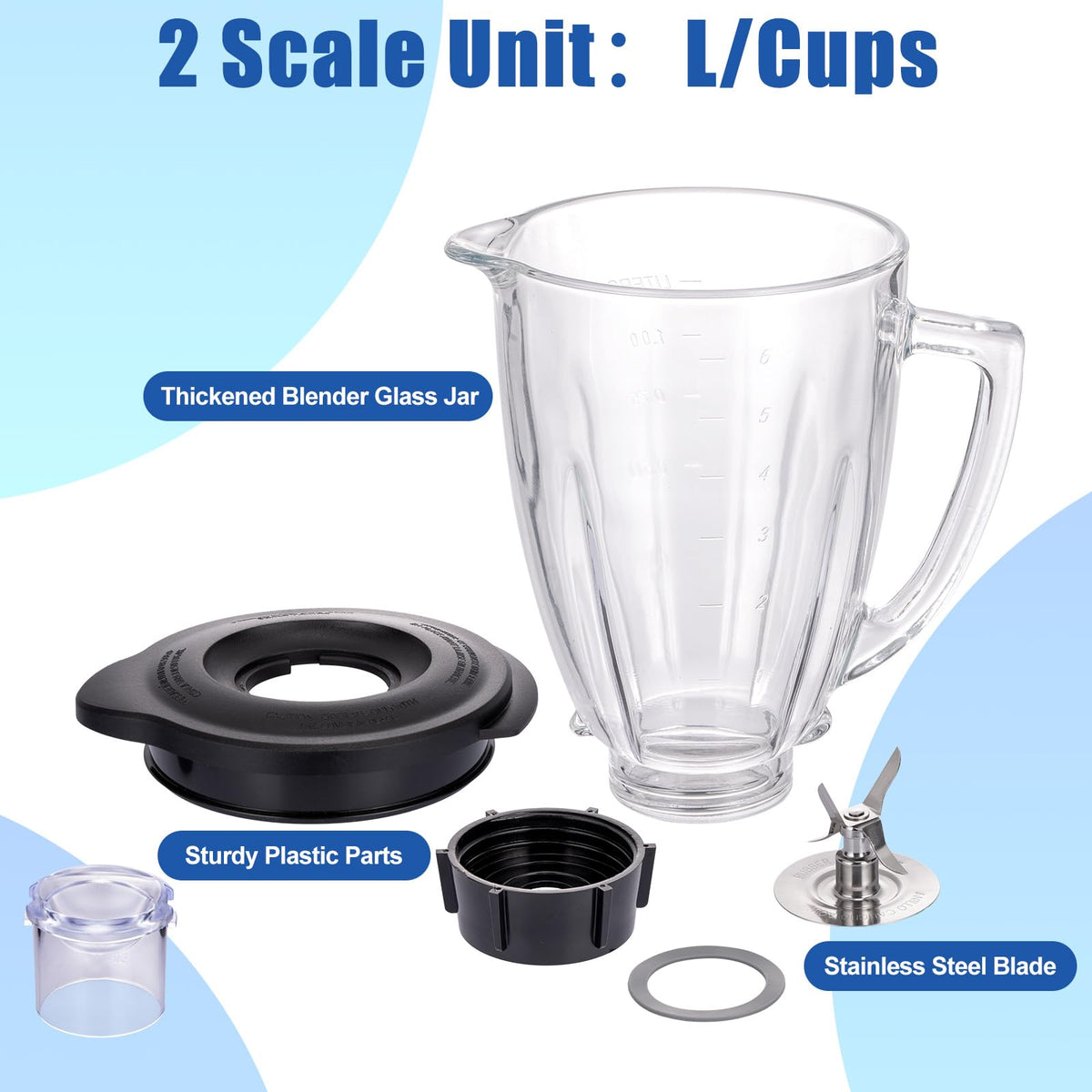 ChimimeDecor 6 Cup Blender Glass Jar Replacement Parts with Blade & Lid for Oster Osterizer NOT fit Pro Master or Versa Models