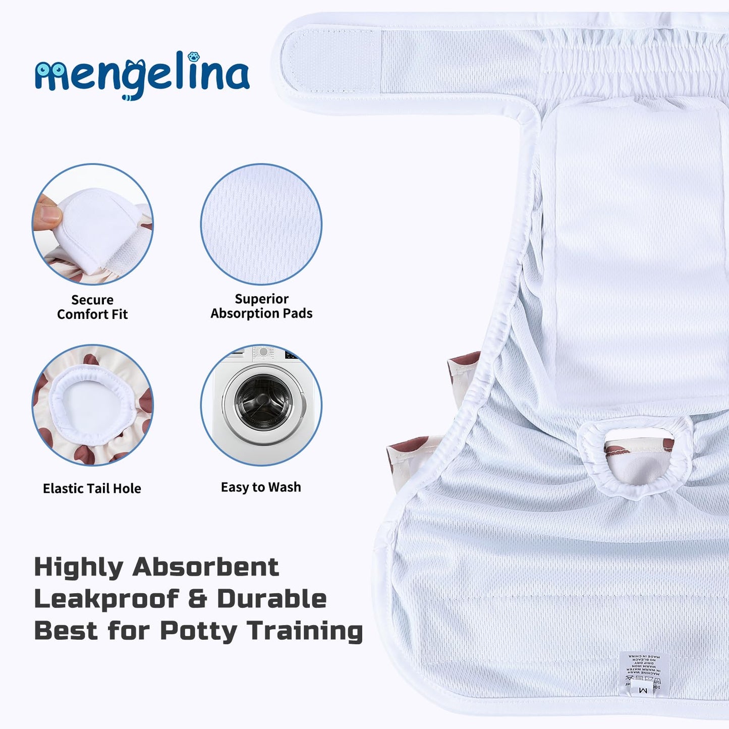Reusable Dog Diapers Female 3 Pack Doggie Diapers for Period Heat Incontinence Puppy Training (Medium, Animal Print)