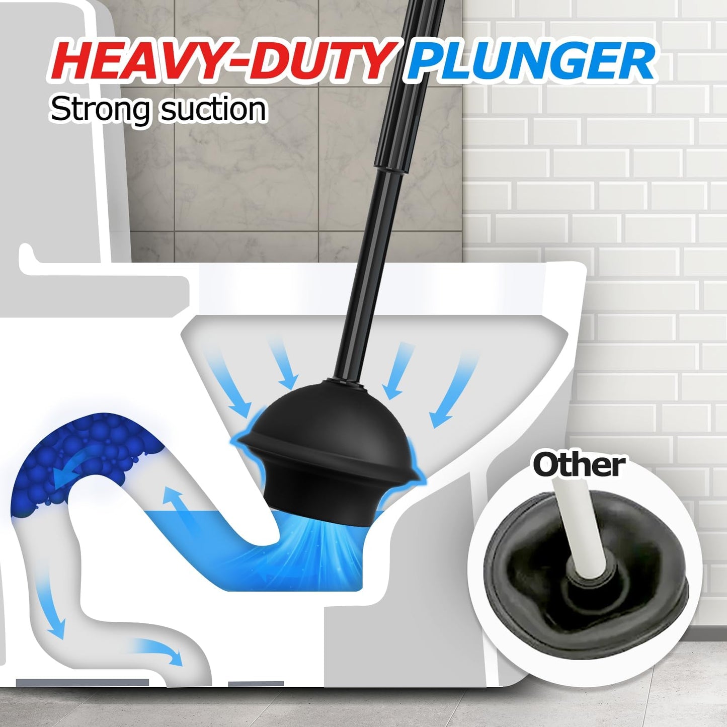 FORASTO 2Pack 2 in 1 Toilet Brush and Plunger Set, Extended Handle Plunger,Toilet Bowl Brush Plunger Set,Bathroom Cleaning Tools,Toilet Brush Plungers Combo,Cleaning Brush