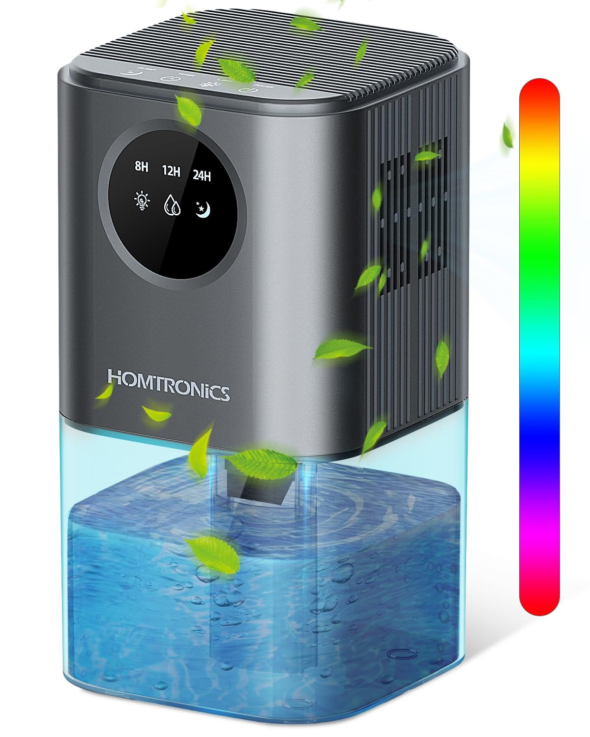 Homtronics 60 OZ Small Dehumidifiers for Home, with 7 Color LED Light, 8/12/24H Timer, 44dB Ultra-Quiet, Energy Saving Small Dehumidifier for Bedroom, Living Room, Office