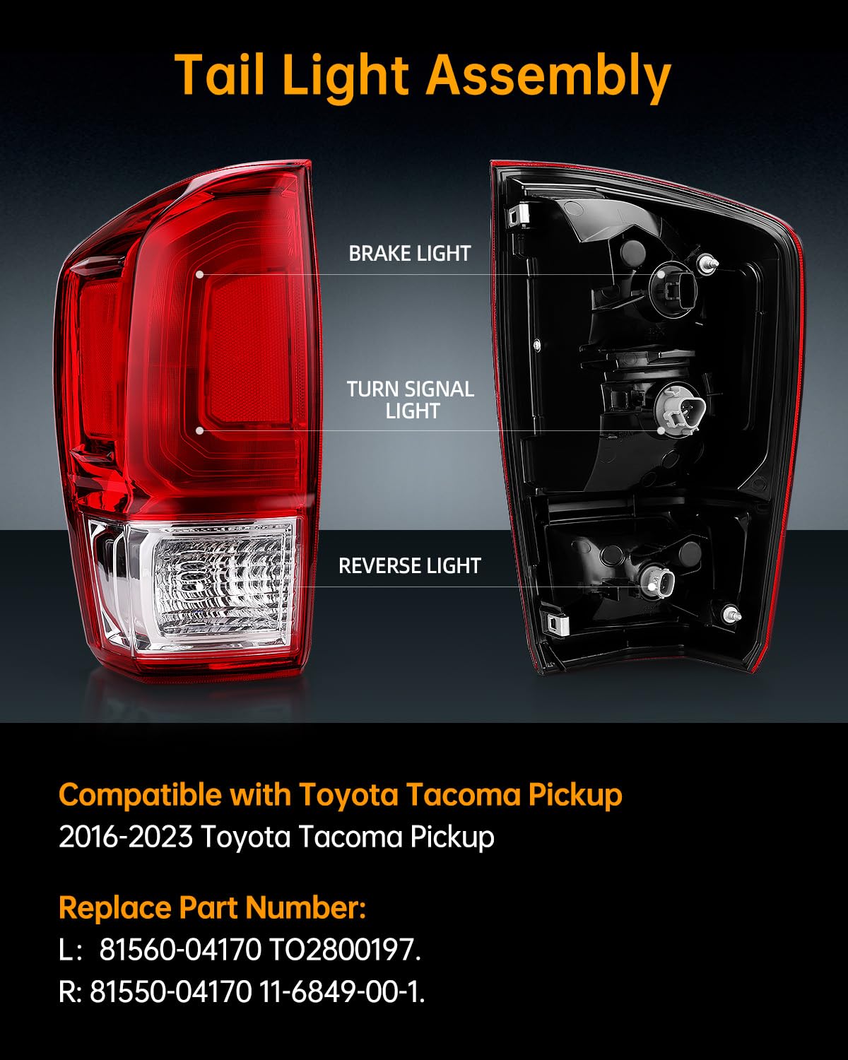 OKLPF Rear Brake Tail Lights Compatible With 2016 2017 2018 2019 2020 2021 2022 2023 Toyota Tacoma Pickup Replace 81560-04170,Replace Red Taillight Assembly,Includes A Luxurious Box,Left Driver Side