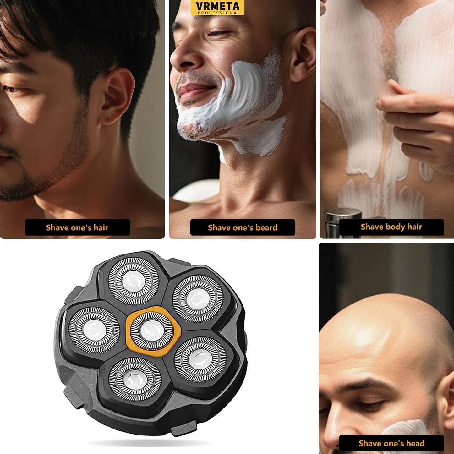 6 Blade Magnetic Replacement Shaving Heads for Bald Men Compatible with All 6D Magnetic Electric Razor (2 PCS VM-072)