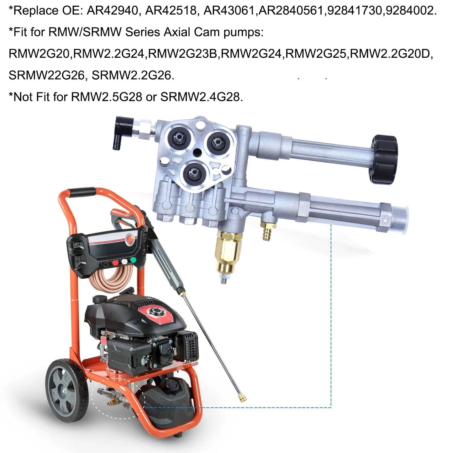 MOCW Pressure Washer Pump Head Assy Aluminum AR42518 AR43061 AR42940 Compatible with Troy Bilt RMW SRMW Series Pumps RMW2.2G24 2G23B 2G24 2G20 2G25 SRMW2.2G26