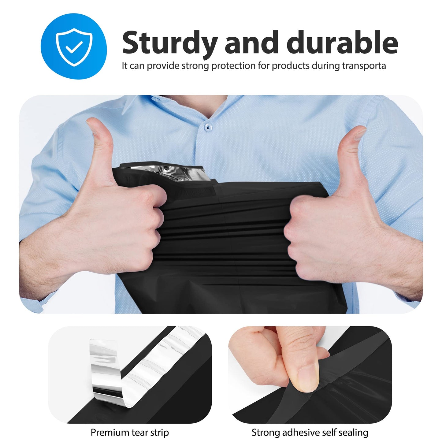 Fuxury Poly Mailers 12x15.5 Inch 500 Pcs,Black Shipping Bags Bulk for Clothing,Strong Adhesive Sealing, Waterproof, Tear-resistant Postal Mailing Poly Bags for Books,Accessories,Business