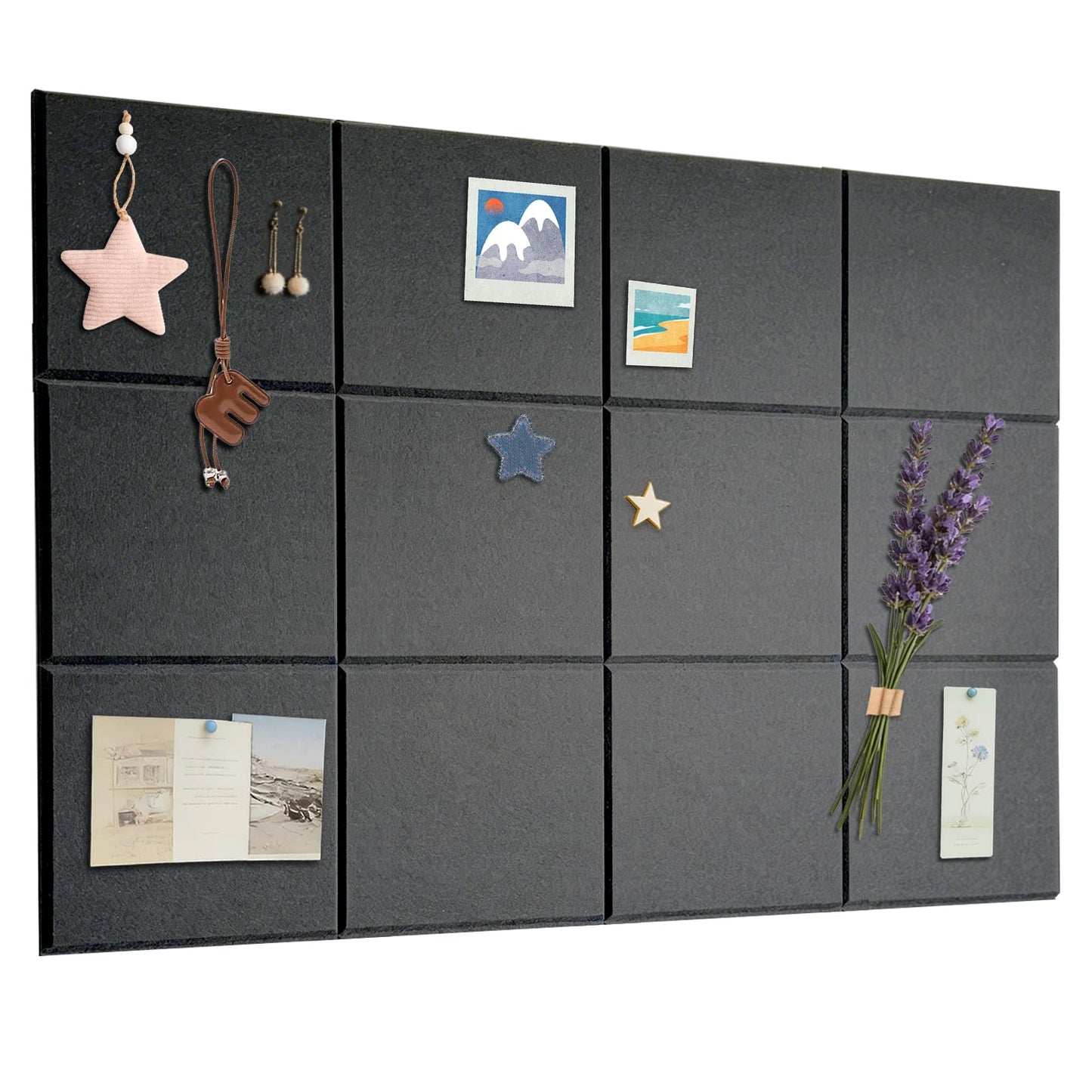 DALTACK Large Cork Board Alternative 48 x 36 inches Smooth Bulletin Board 12 Pack Removable Felt Wall Tiles Tableau Liege for Home Office Decor, Black