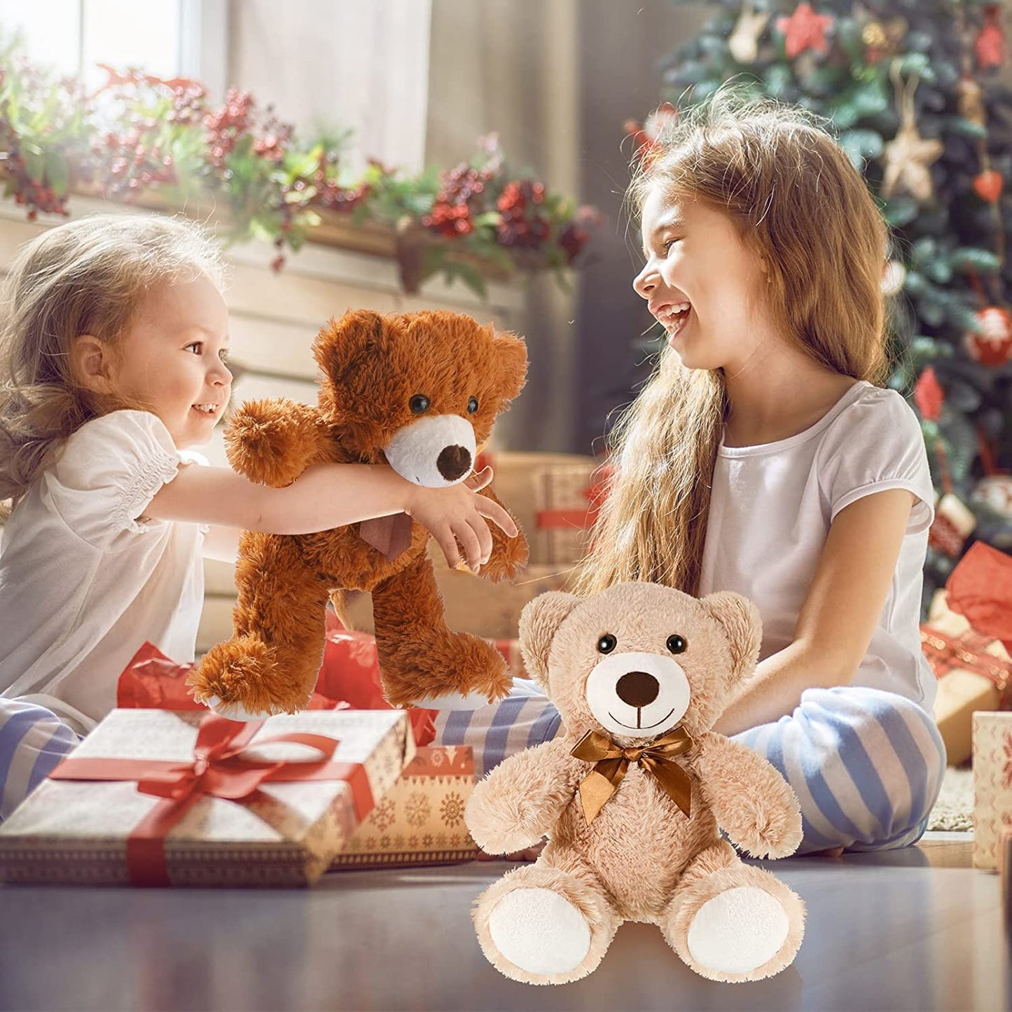 4 Packs 14 Inches Bears Plush Stuffed Animals Cute Soft Stuffed Bear Bulk for Girls Boys Girlfriend Gifts (Light Brown, Dark Brown)