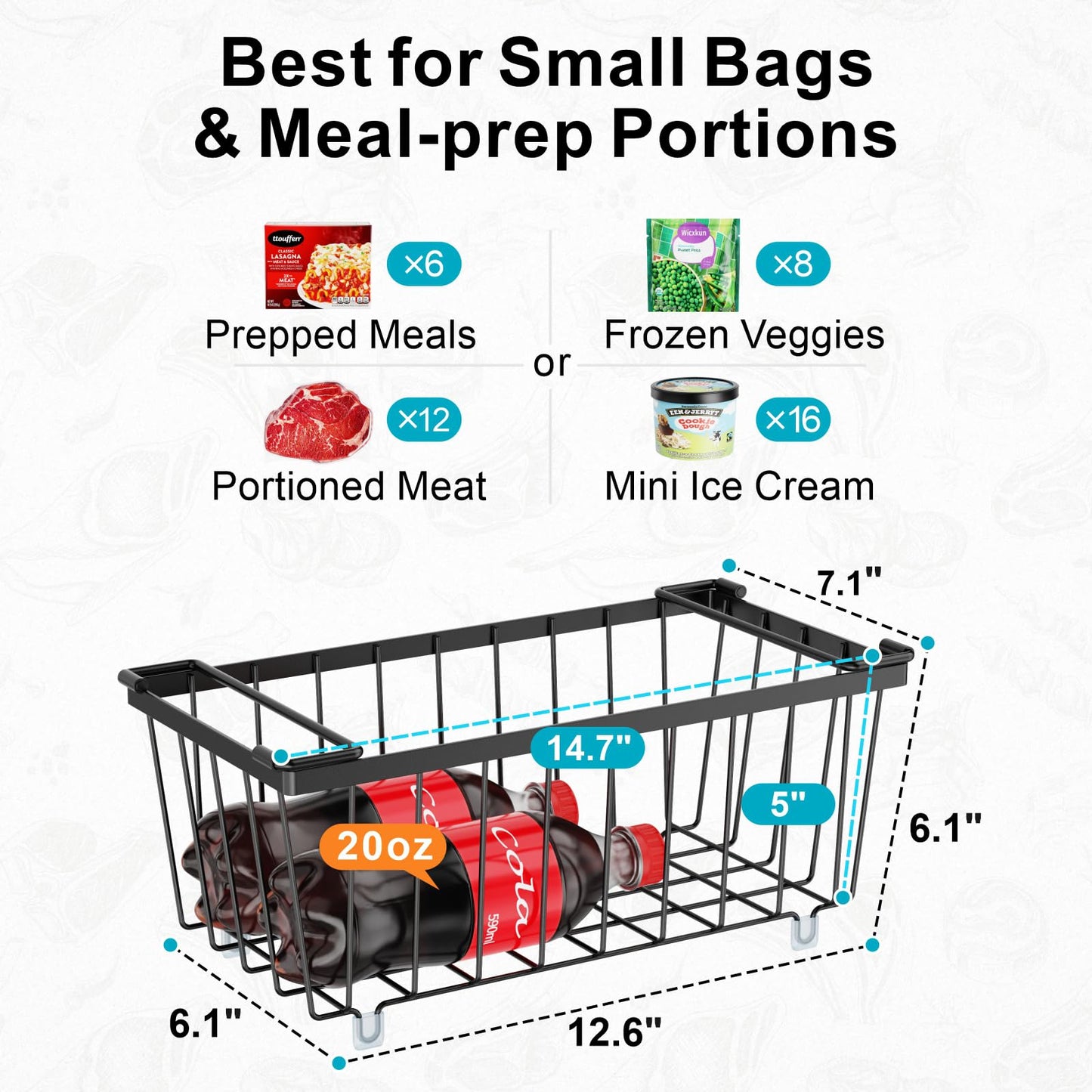 iSPECLE Freezer Organizer Bins - 4 Pack Stackable Wire Baskets for 5 to 7 Cu.Ft Deep Freezer, Sort Frozen Foods Chest Freezer Organizer with Handles Easily Get Food and Add Storage Space, Black