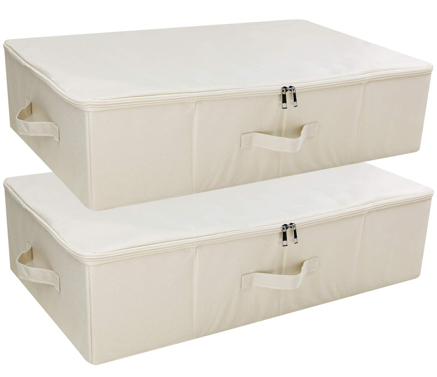 iwill CREATE PRO Pack of 2 Fabric Folding Under Bed Storage Box Organizer with Lid, Collapsible Blankets, Duvets Storage Baskets, Beige