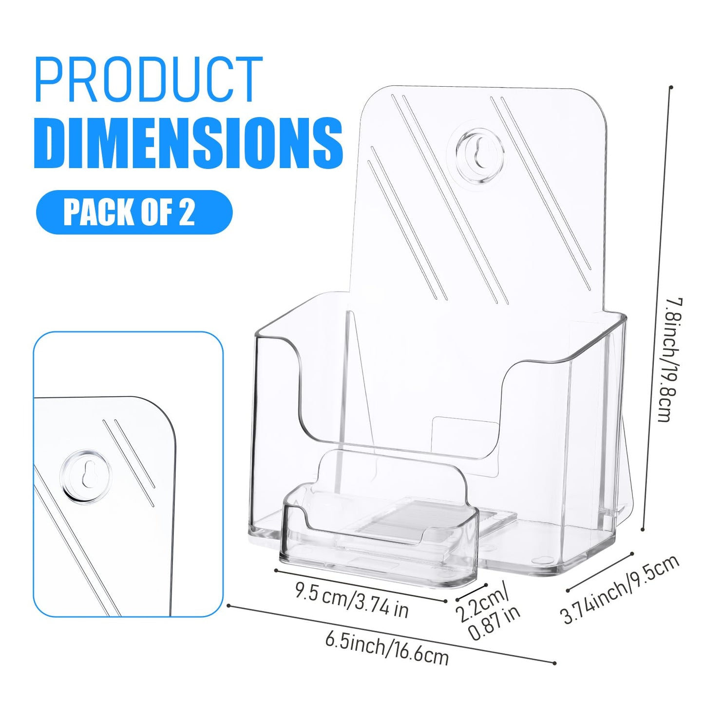 Remerry 2 Set 6.5 Inch Acrylic Brochure Holder with Business Card Pocket, Wide Bifold Clear Brochure Display Stand Flyer Holder for Pamphlet Literature Magazine Booklet, Desk or Wall Mount Display
