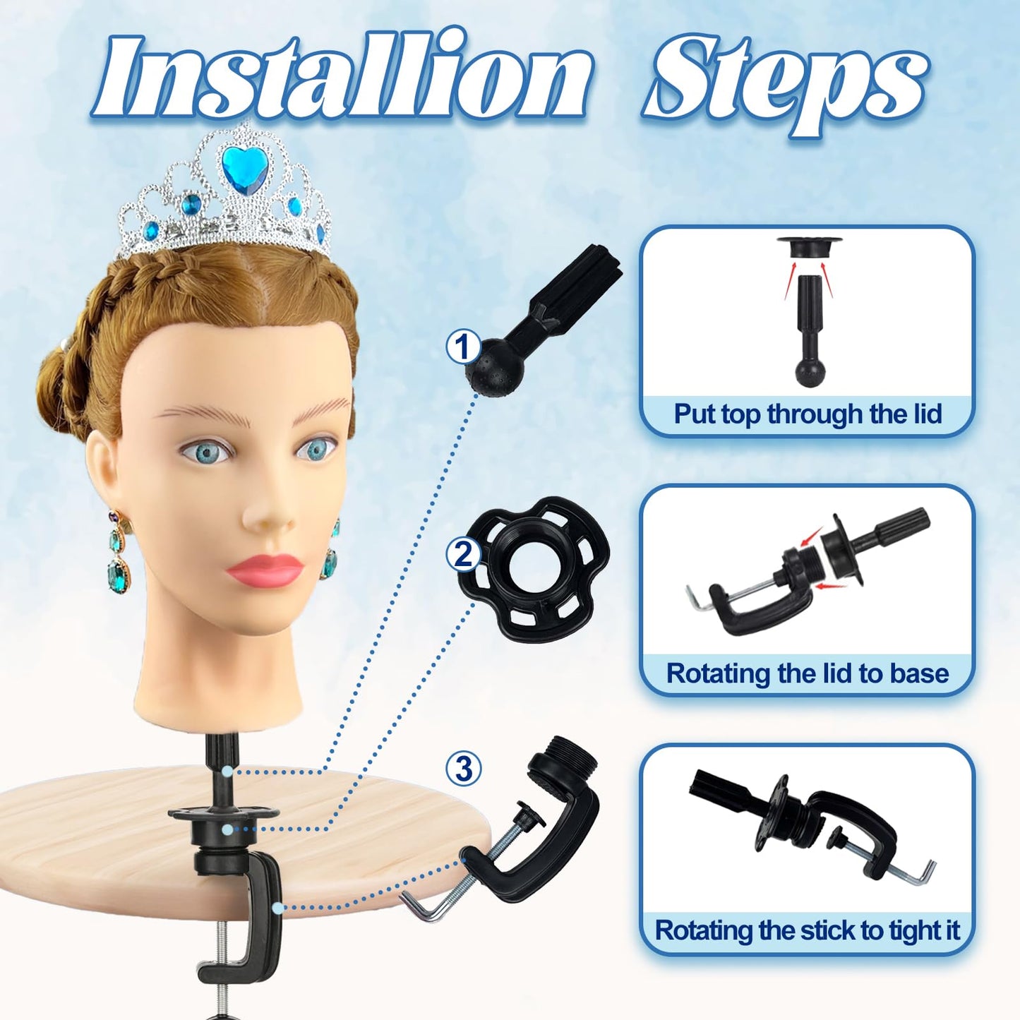 Firstwon Mannequin Head Human Hair- Cosmetology Manikin Doll Head with 80% Real Hair for Hairdresser Practice Styling Braiding & Free Clamp Holder (Color #27）
