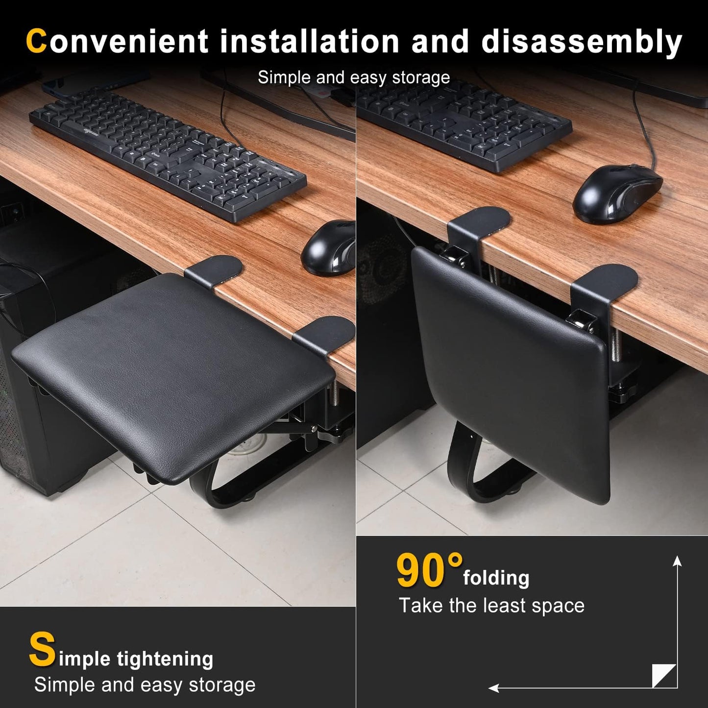 Giecy Desk Extender Adjustable Arm Rest for Computer Desk, Ergonomic Desk Extension Clamp On Table Extender Rotating Mouse Pad, Foldable Elbow Pad for Table Office Chair