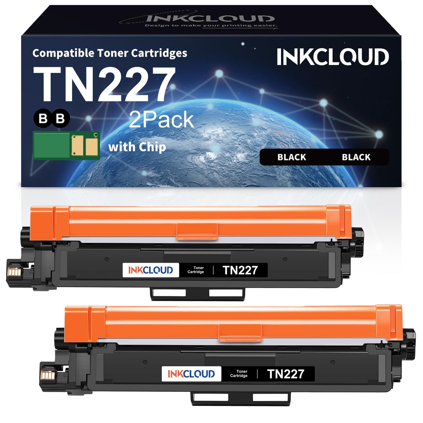 INKCLOUD TN227BK Black Toner Cartridge Replacement for Brother TN-227 TN227 Toner High Yield TN223BK TN223 for Brother MFC-L3770CDW HL-L3270CDW HL-L3290CDW MFC-L3710CW HL-L3210CW HL-L3230CDW, 2PK
