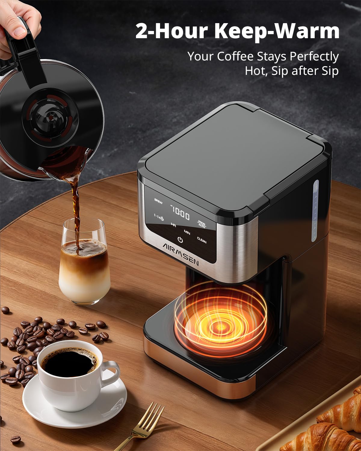 AIRMSEN 14-Cup Programmable Drip Coffee Maker – 1000W Fast Brewing Coffee Machine with Timer, Delay Start & 2H Keep-Warm, 73oz Tank, Touchscreen & Glass Carafe – Perfect for Home & Office Use