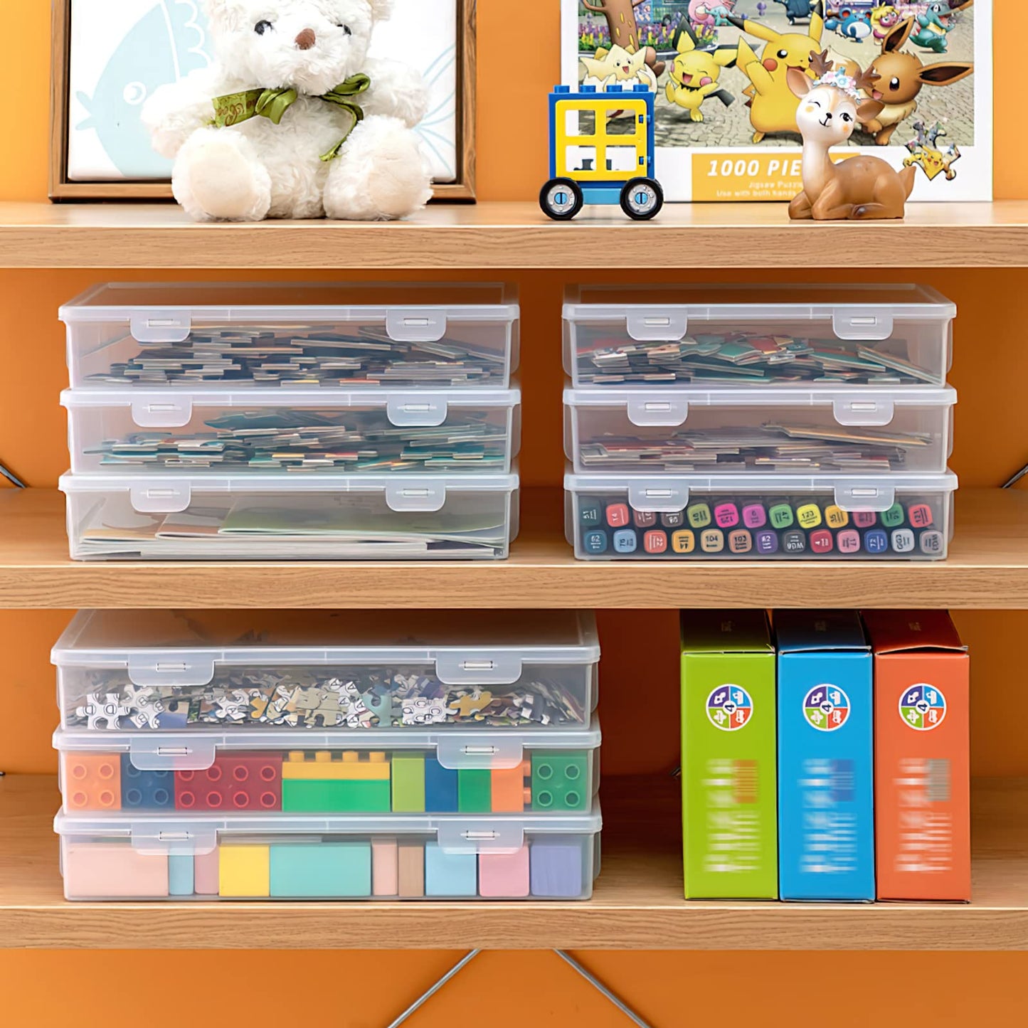 Kingrol 12 Pack Clear Plastic Storage Containers with Lids, 8 x 5 x 1.75 Inch Empty Hinged Boxes, Stackable Organizer Boxes for Home, Office, Craft Supplies