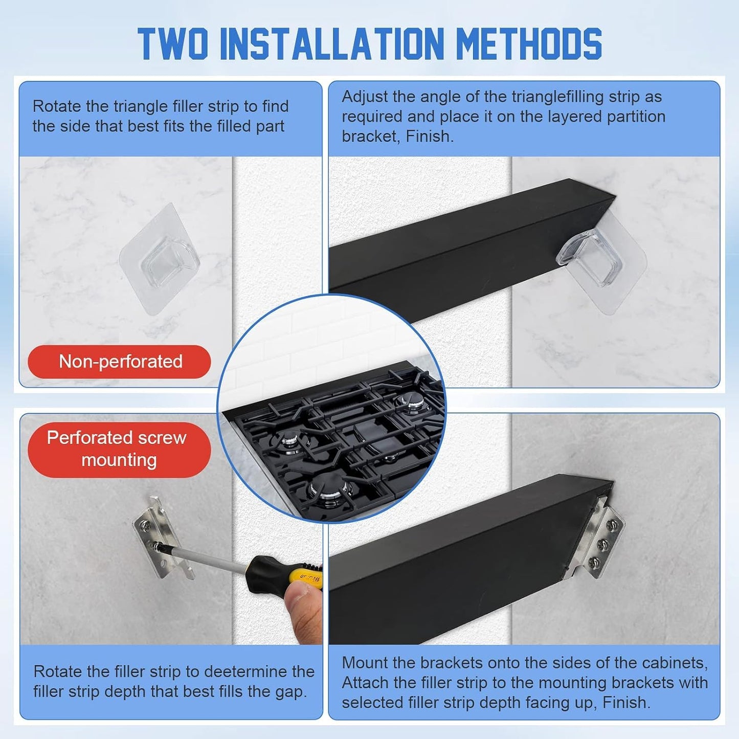 30" Slide-in Range Rear Filler Kit W10113901A, Stove Gap Universal Triangular Filler Strip, Cooktop Trim Kit Between Stove and Backsplash for Whirlpool & Most Brand, Durable Aluminum, Black