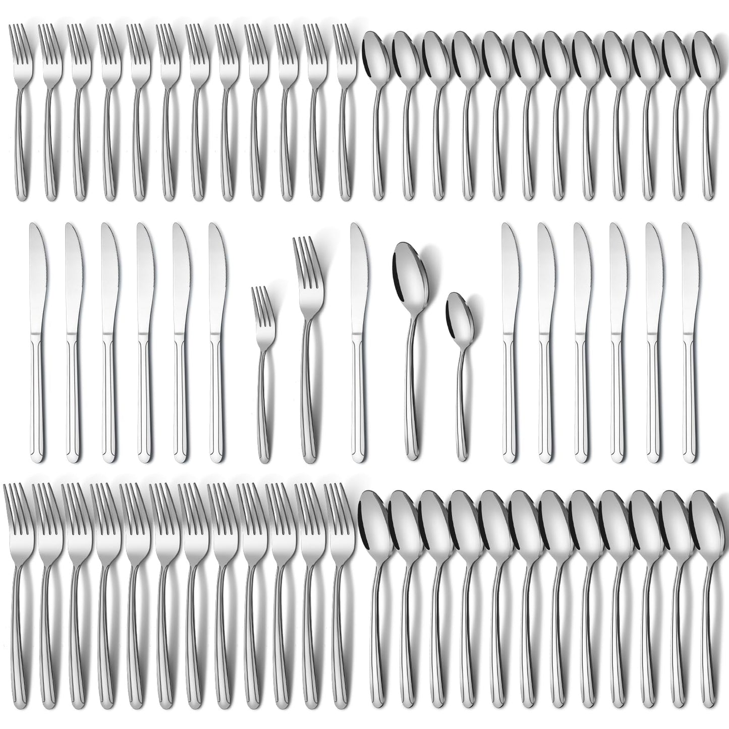BEWOS 60-Piece Silverware Set, Stainless Steel Silverware Sets for 12, Forks Spoons and Knives Set, Cutlery Set, Mirror Polished Flatware Set, Dishwasher Safe Kitchen Utensils Set for Home, Restaurant