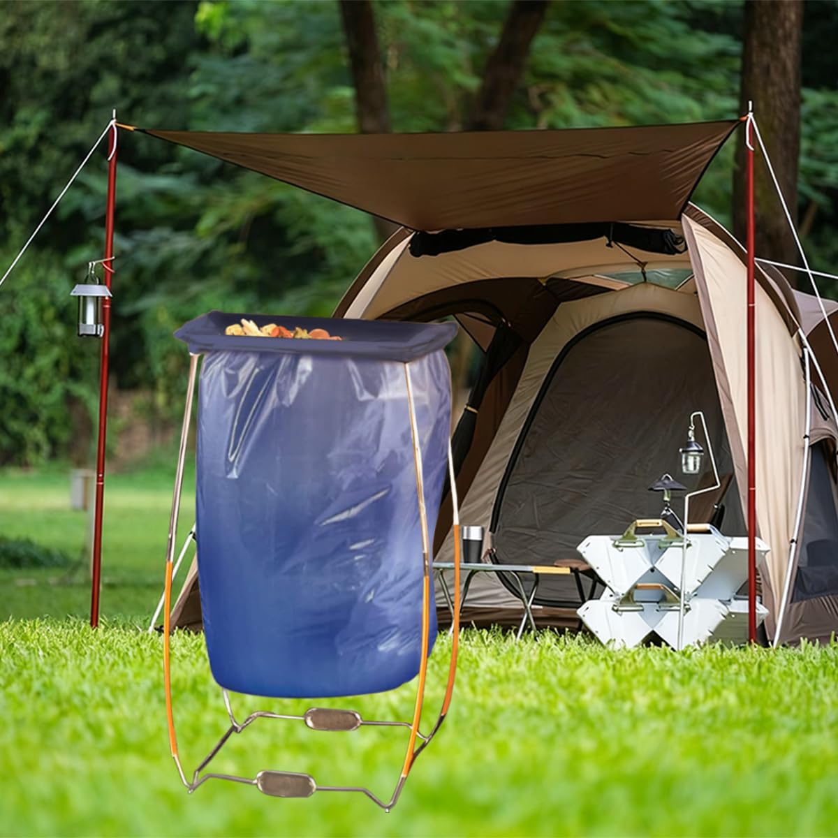 1pcs Metal Garbage Bag Holder, Collapsible Trash Bag Holder Frame Holds 30-45 Gallons, Multi-Use Outdoor Leaf Bag Holder for Camping, Party, Yard, Lawn Weeding