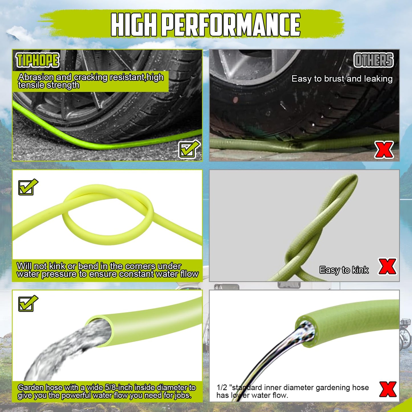 TIPHOPE 25FT Garden Hose with Aluminum 3/4”GHT Connector Fitting Heavy Duty Garden Water Hose with Swivel Grip Handle,Flexible 5/8”Inner Diameter Water Hose for RV Camper Lawn Yard,350PSI Burst Rating