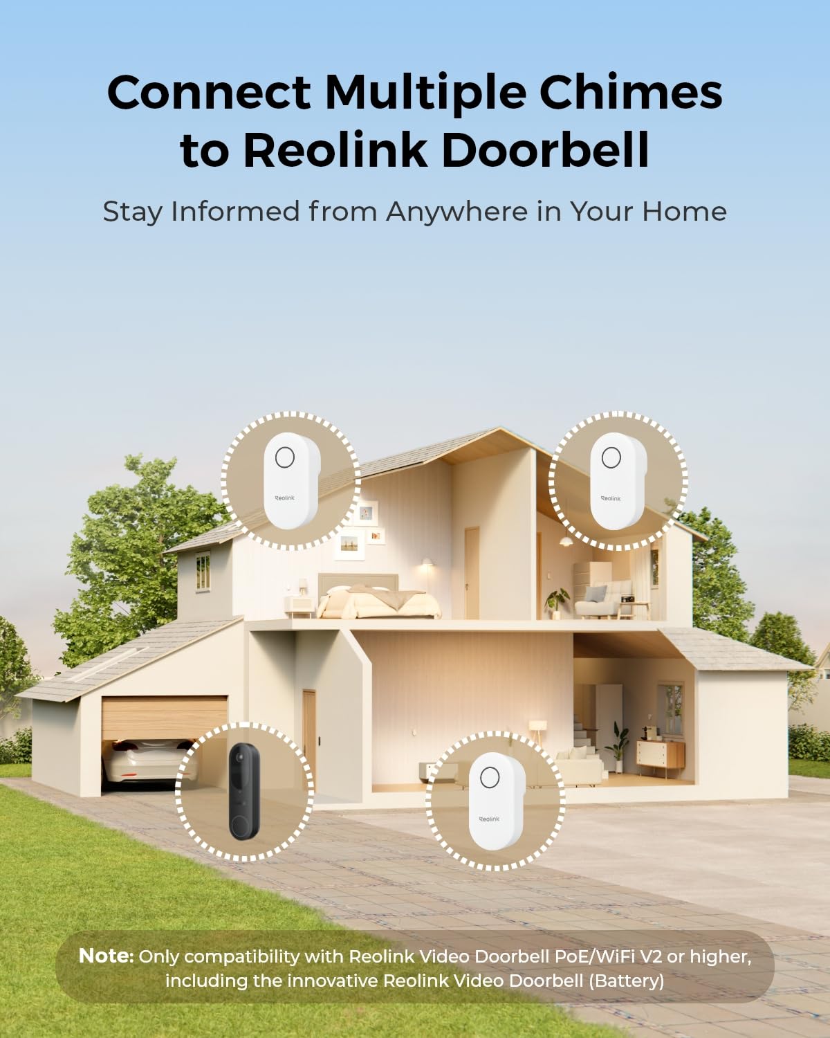 Reolink Chime (Add-on Accessory), ONLY for Reolink Video Doorbell V2, Plug-in Indoor Doorbell Chime, App Remote Control, Adjustable Ringtones & Volume, Easy Plug & Play