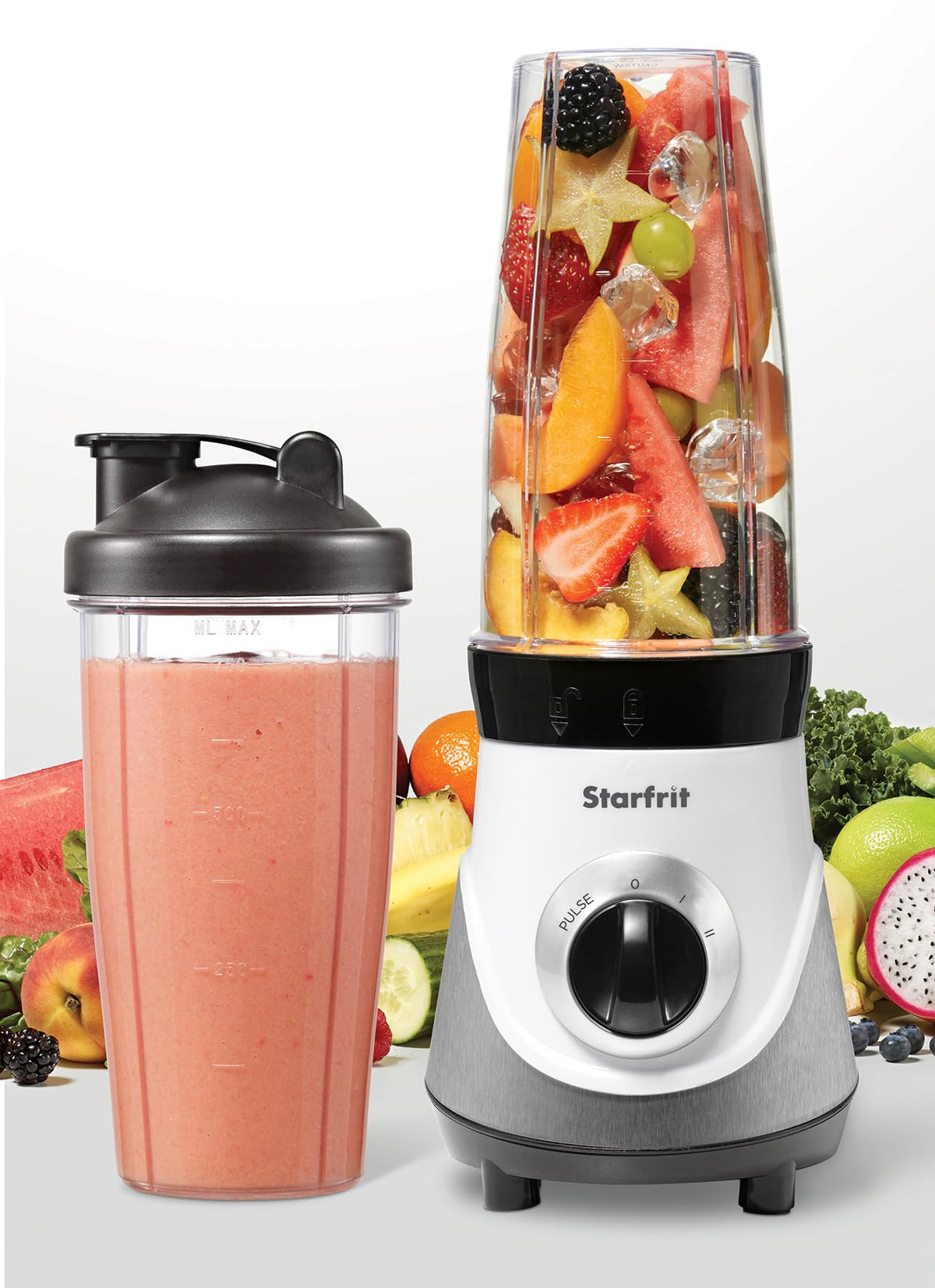 Starfrit Personal Blender 6PC Set, 300W, 2 To-Go Cups, BPA-Free