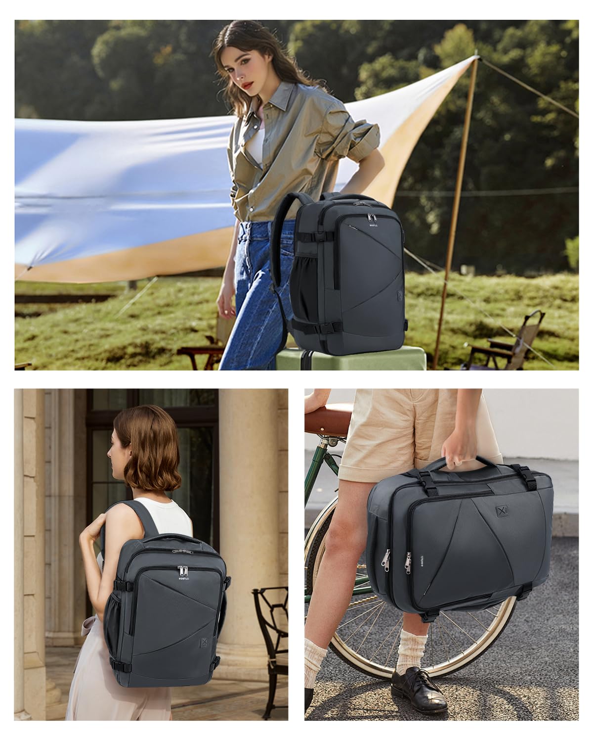 ECOHUB Travel Backpack for Men Women, Expandable Large Carry On Backpacks Essentials with Wet Pocket Cable Slot Water Resistant 12 Pockets 30L Travel Work Grey