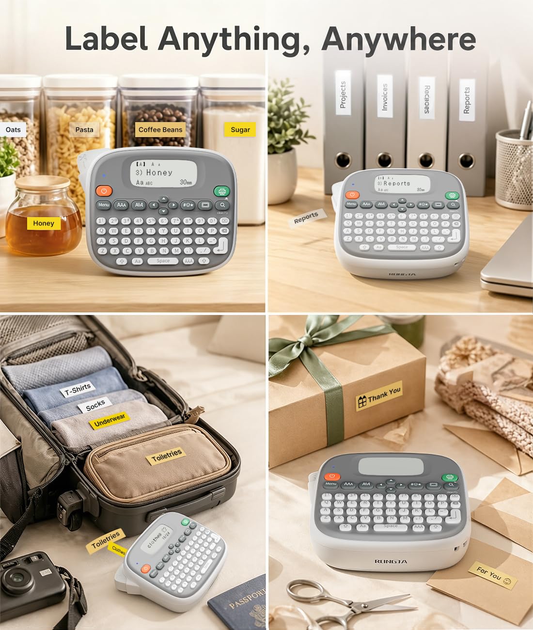Rongta Label Maker Machine with Tape, Bluetooth Label Waterproof Labels, TM95 12mm Portable Labeling Maker Home Organization for Office School Teacher Supplier (Label Maker with 1 Tape, White)