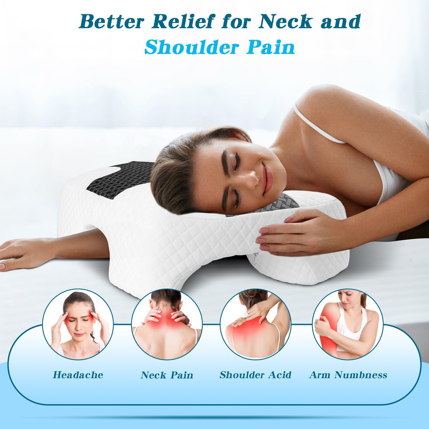 Eliteguard Side Sleeper Pillow with Arm Hole, Shoulder Relief System, Arm Pillow for Neck and Shoulder Pain, Premium Memory Foam, Suitable for Side, Back and Stomach Sleepers - Grey