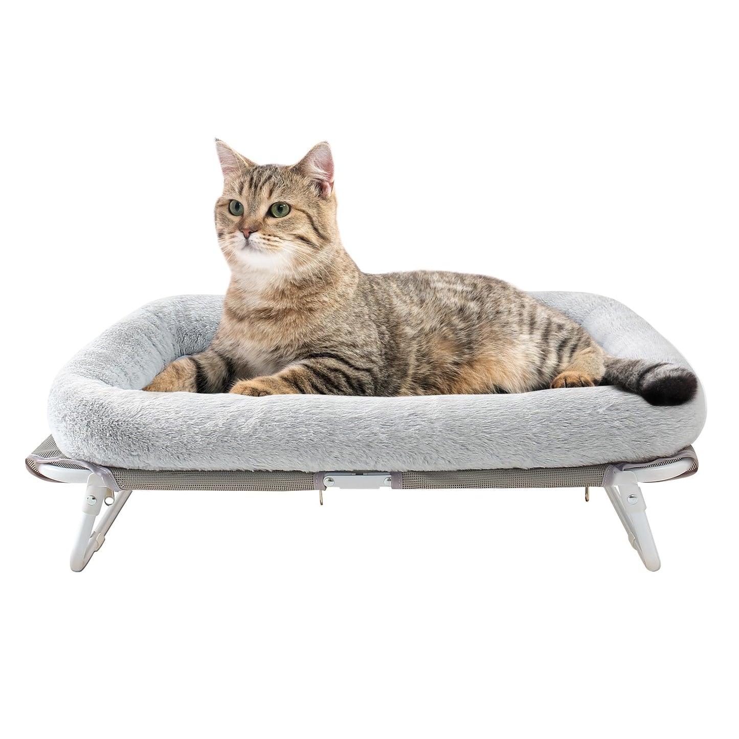 Sunhoo Cat Bed Elevated Hammock for Indoor Cats Raised Small Dog Bed Foldable Large Pet Cot Puppy Chair with Washable Cushion Outdoor Hamac Lit Pour Chat 25.2x15.75x7.48 in Easy Assembly(Grey)
