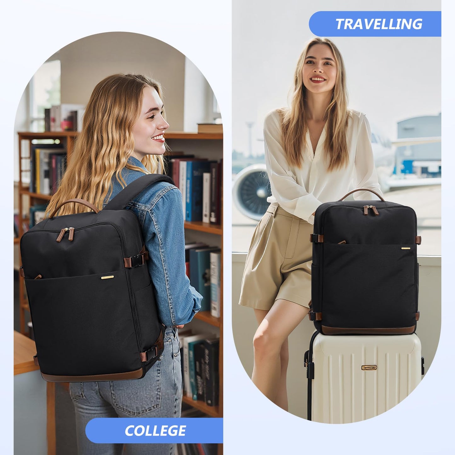 Travel Backpack for Women & Men, 30L Backpack with 17.3 Inch Laptop Compartment, TSA Approved Large Capacity Daypack for Travel, Business, Hiking (Black)