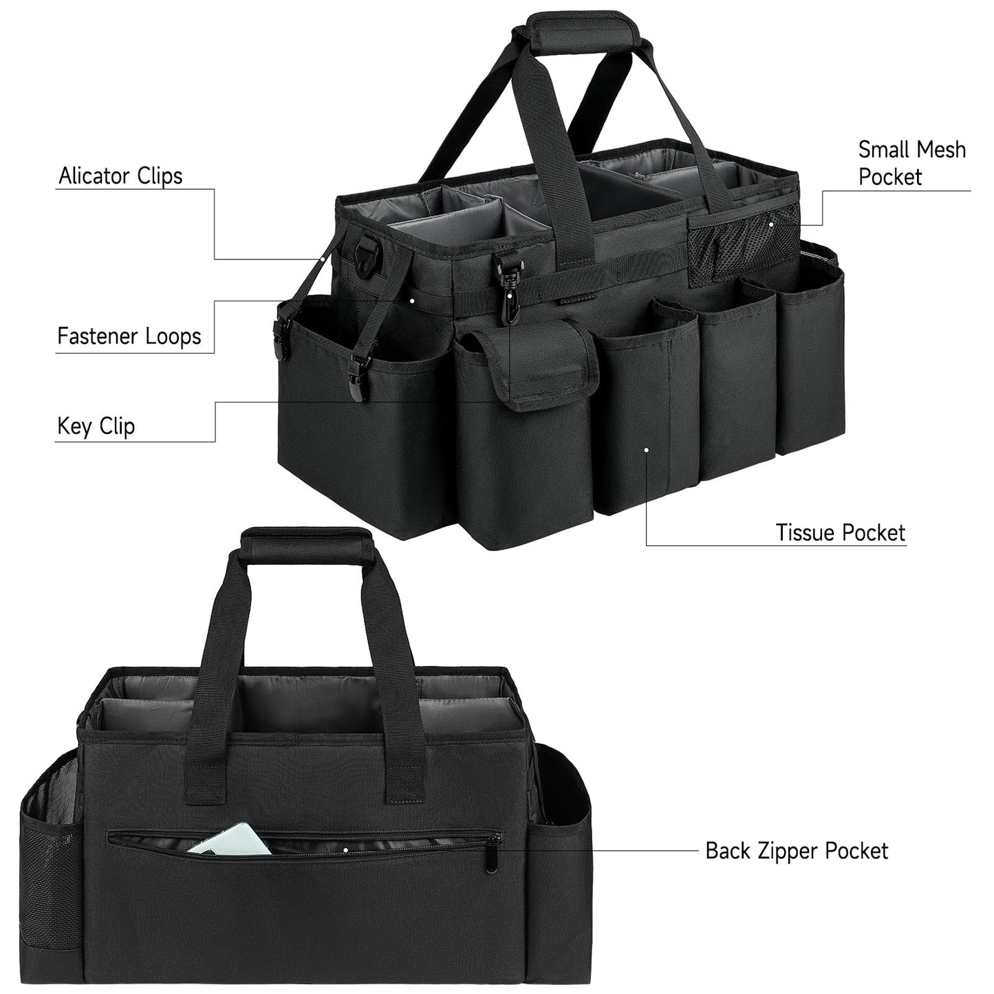 ZIOZERTT Extra Large Cleaning Caddy Bag for Housekeepers,Black
