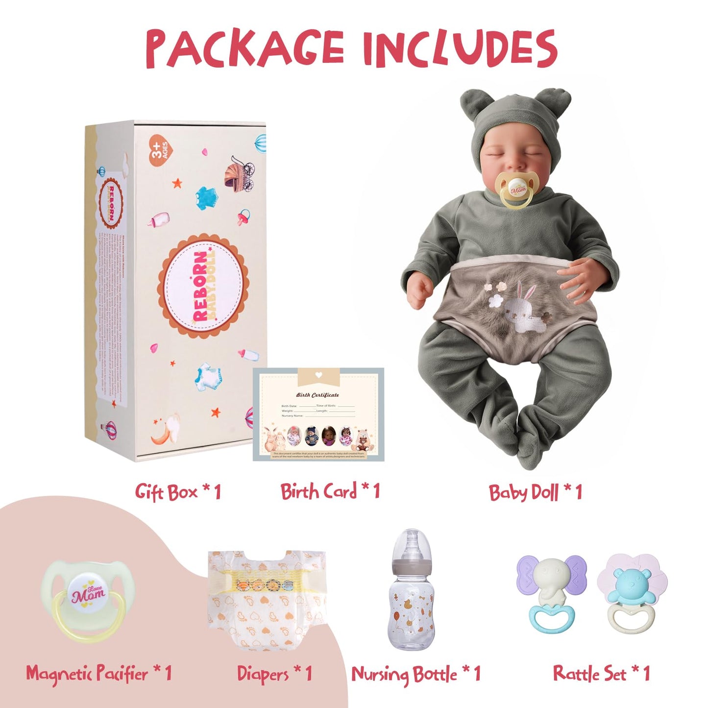 JIZHI Lifelike Reborn Baby Dolls Silicone Full Body Boy - 17-Inch Soft Body Realistic-Newborn Vinyl Real Life Baby Dolls with Toy Accessories for Kids Age 3 4 5 6 7 +