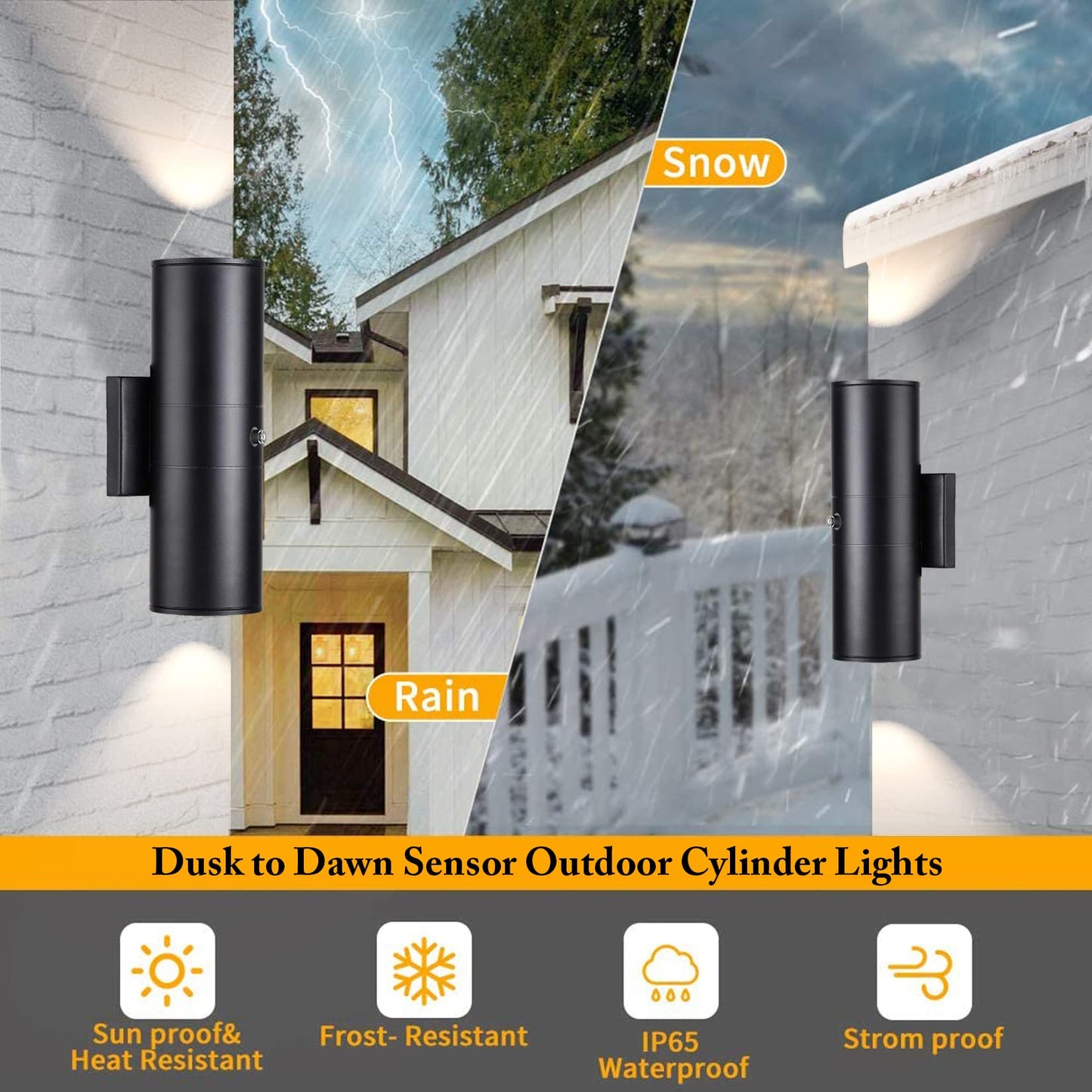 Tipace 2 Pack Dusk to Dawn Modern Outdoor Porch Lights Matte Black Sensor up and Down Wall Lights Cylinder Patio Light,Exterior Wall Light Fixtures for Courtyard,entryway,Garage (Bulbs Not Included)