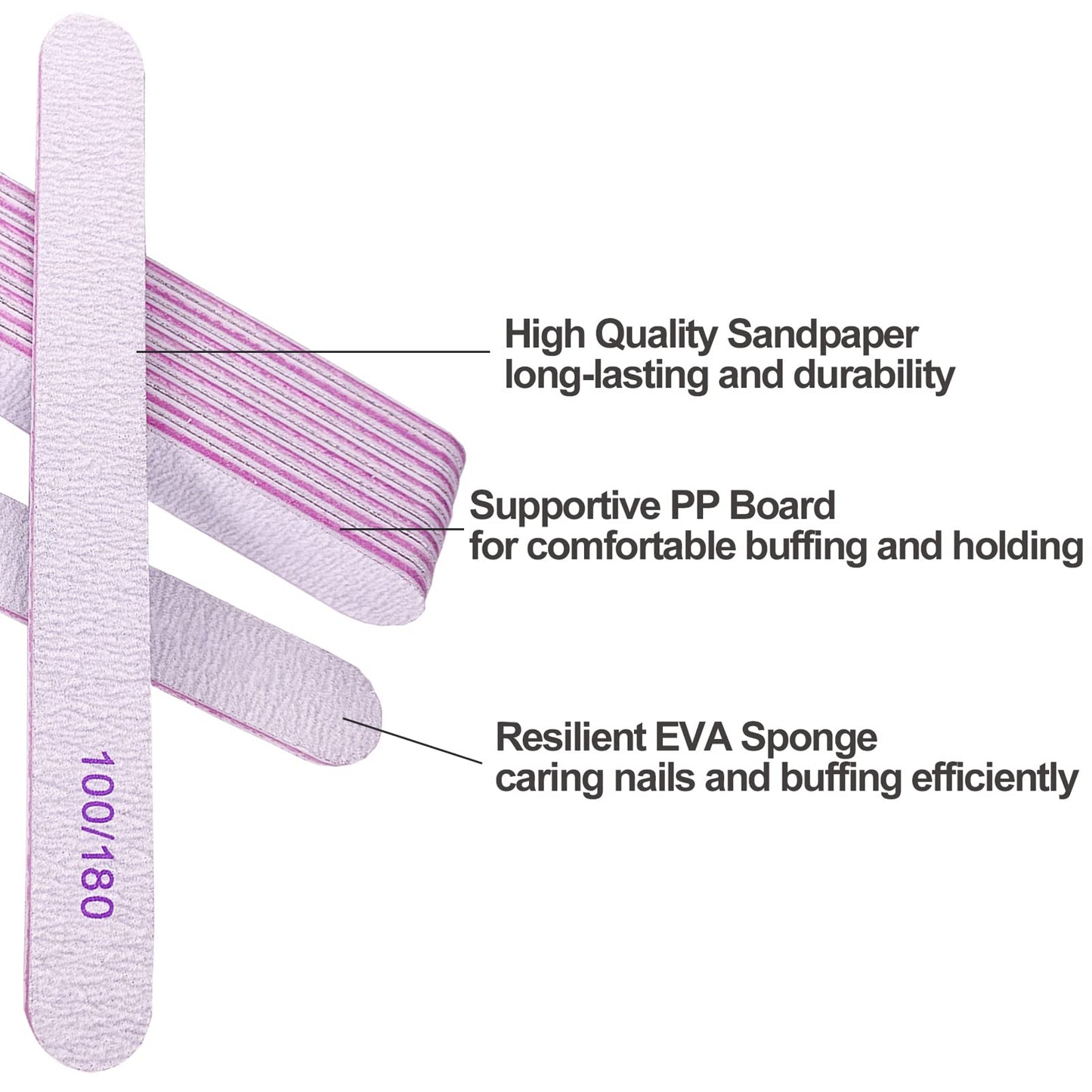 AhaTopia Nail File (200 Pcs), Bulk Emery Board Nail Files for Acrylic Nails and Natural Nails, 100/180 Grit Double Sided, Gray