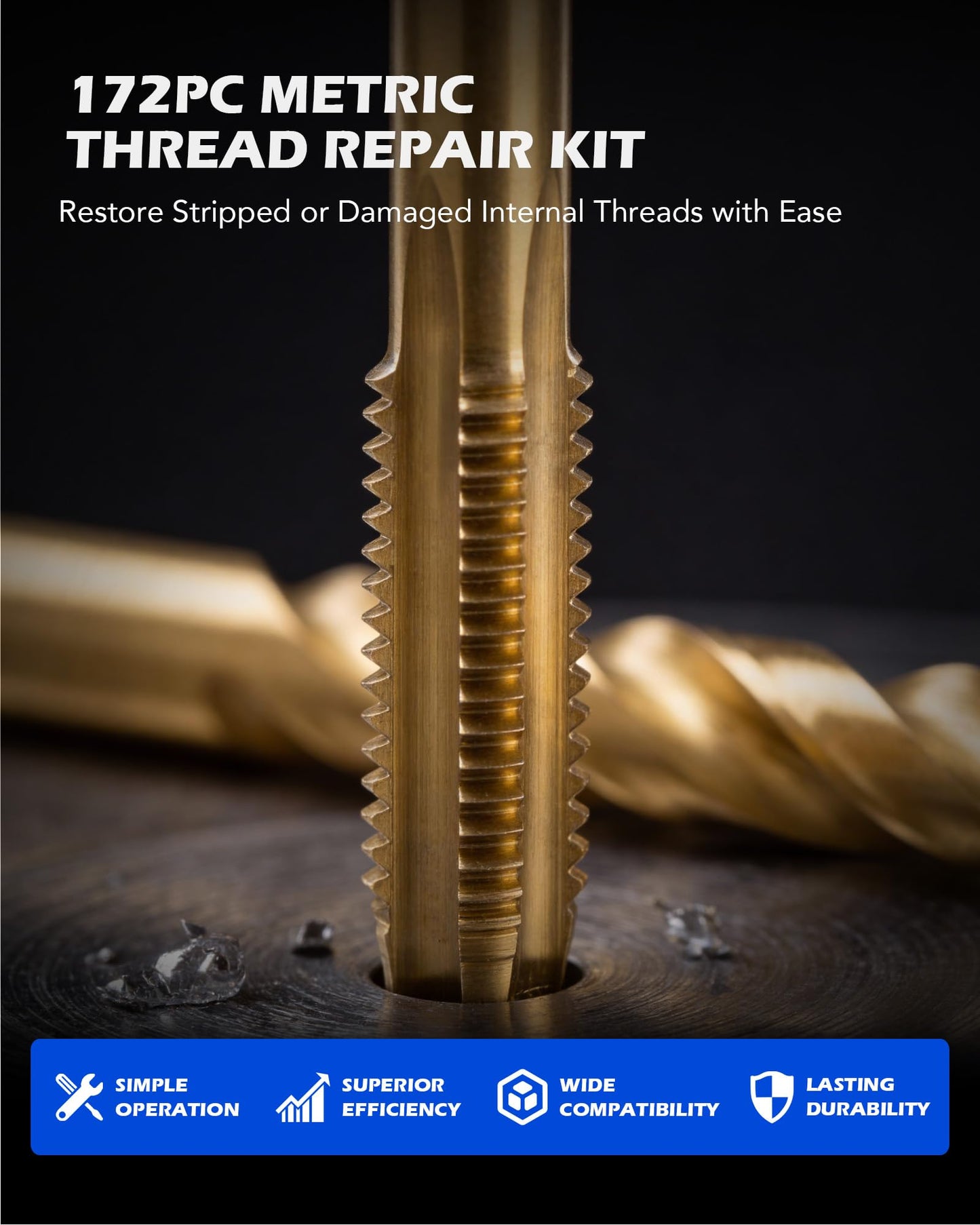Orion Motor Tech 172pc Thread Repair Kit, Metric Helicoil Repair Kit with HSS Drill Bits Taps Inserts Breakoff Installation Tools, Auto Rethreading Restorer Tool Kit in M5 M6 M8 M10 M12 Sizes