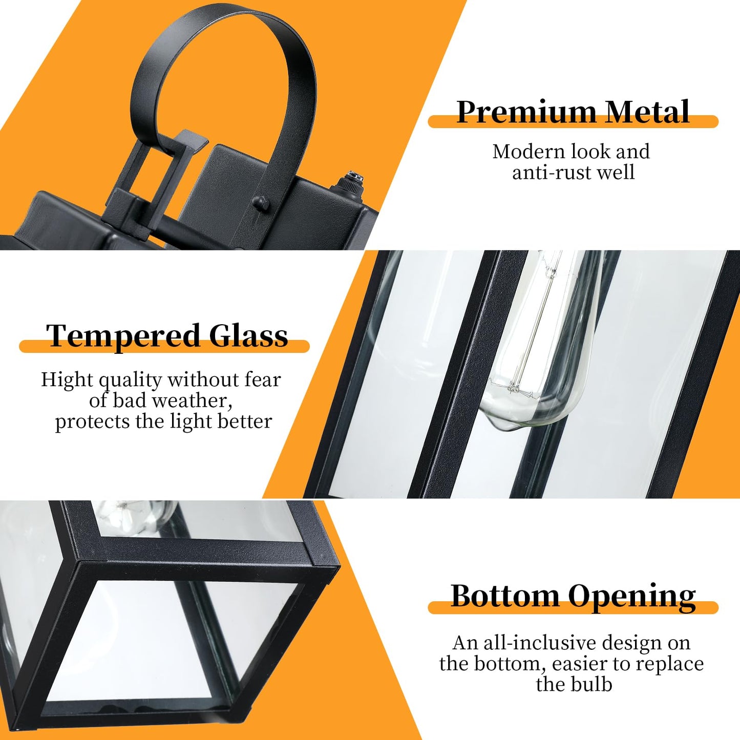 Large Outdoor Wall Light Fixture Exterior 1Pack, 16.5" Waterproof Front Porch Light Outdoor Wall Sconce with Tempered Glass, Anti-Rust E26 Modern Black Outside Lighting for House Patio Garage, 1Pack