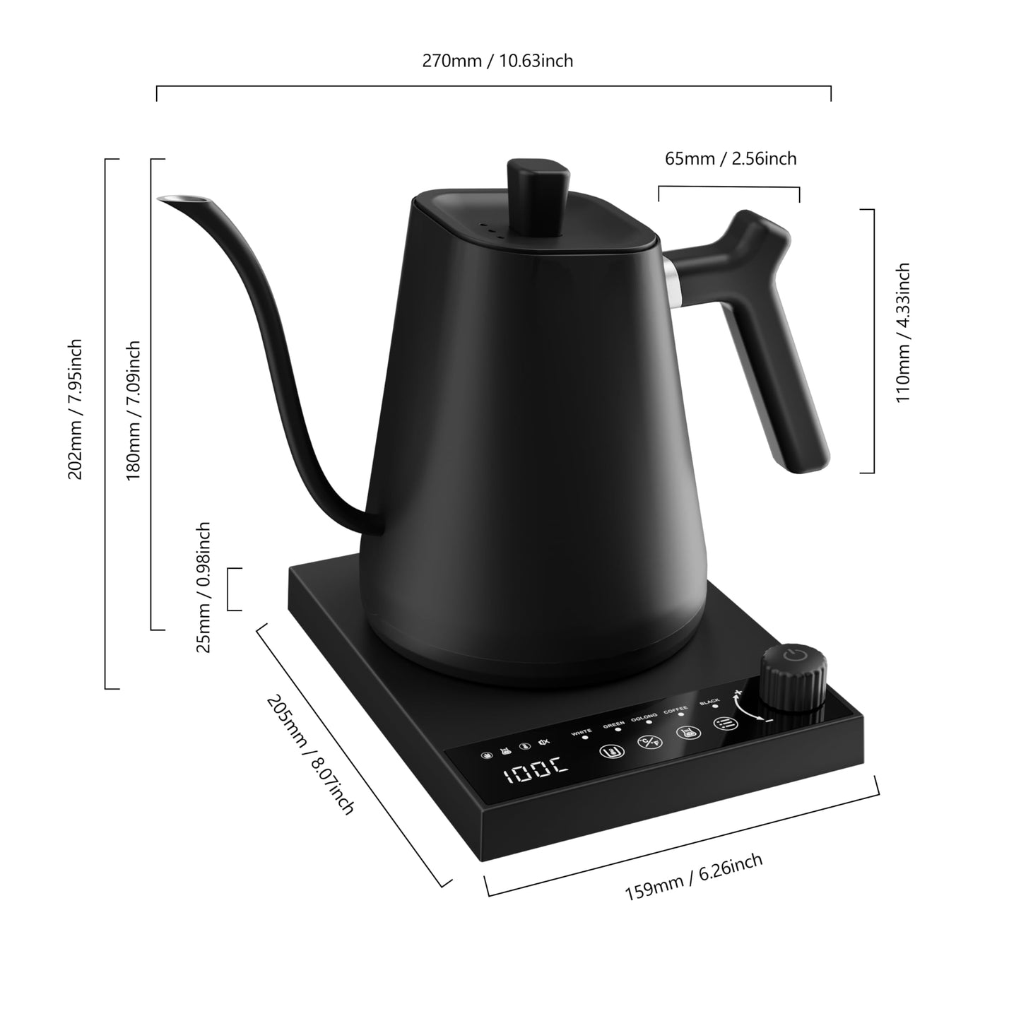 LXTaoler Electric Gooseneck Kettle, 0.6L Pour Over Electric Kettle, 1000 Watt Temperature Control &Quick Heating, Stainless Steel Inner, Tea Kettle (Black)