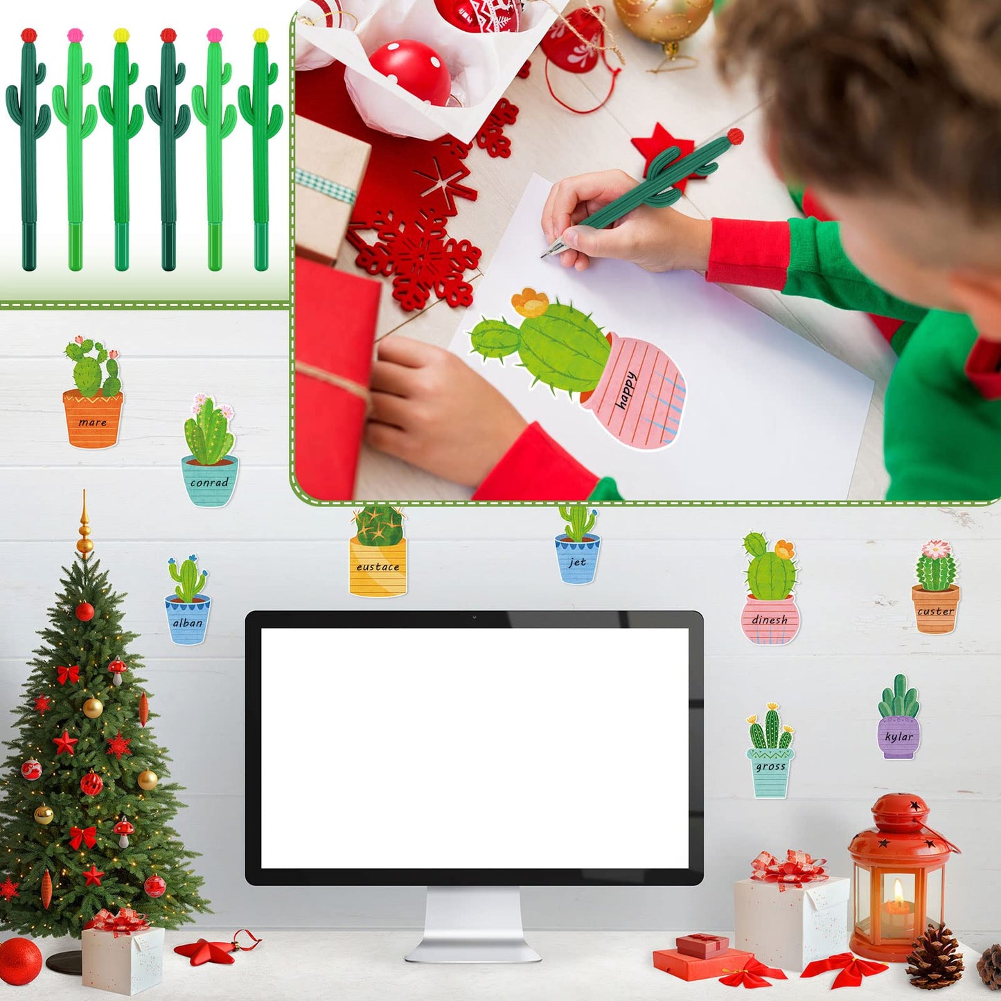 24 Pcs Cactus Sticky Notes with Cactus Pen Sets Cute Notepads Gifts Cacti Notepads Succulent Pen Self Adhesive Note Pads for Xmas School Supply